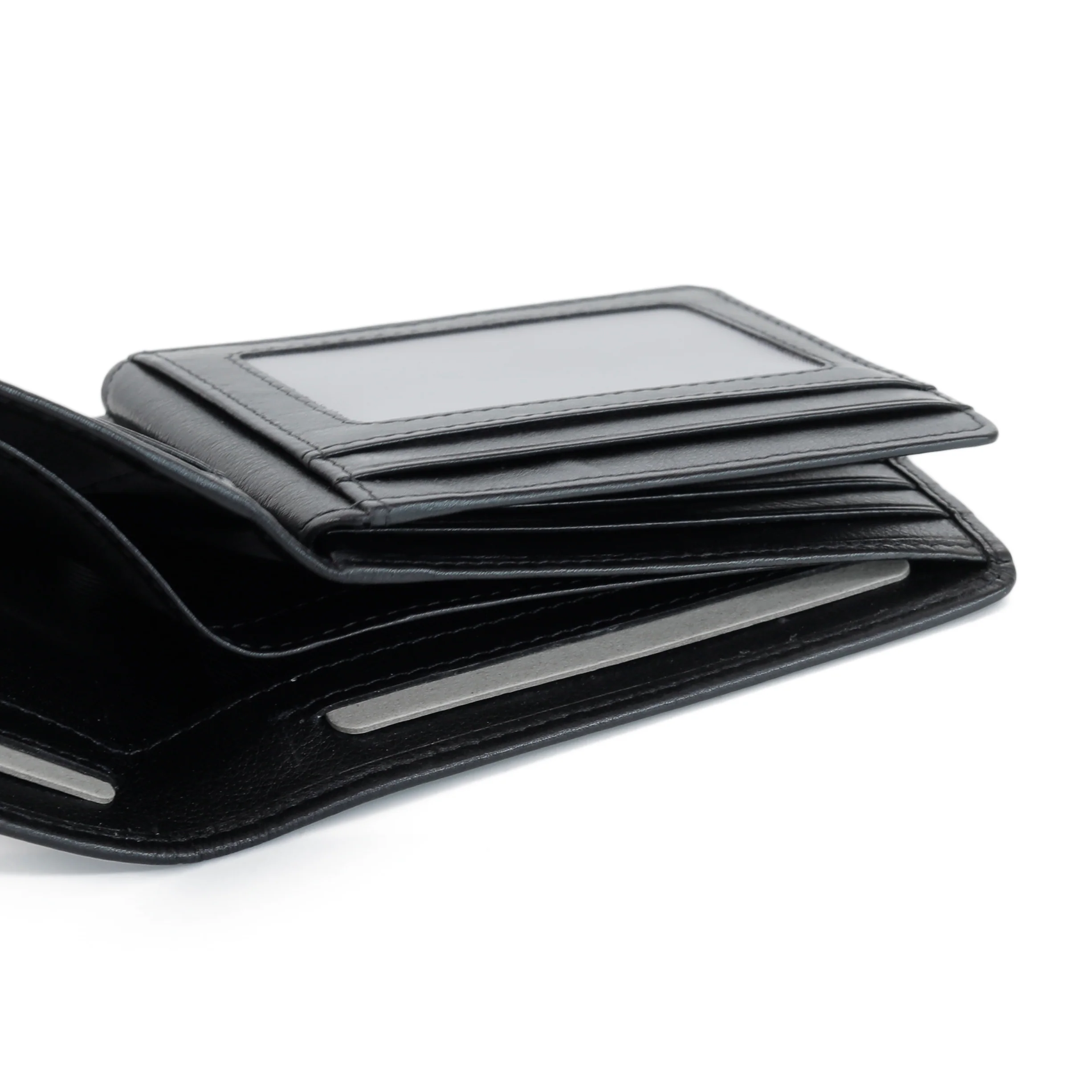 Genuine Leather Bi Fold Wallet 14 Card Compartments Nappa Finished Black SBF3B24WCN3#BLK - Image 6