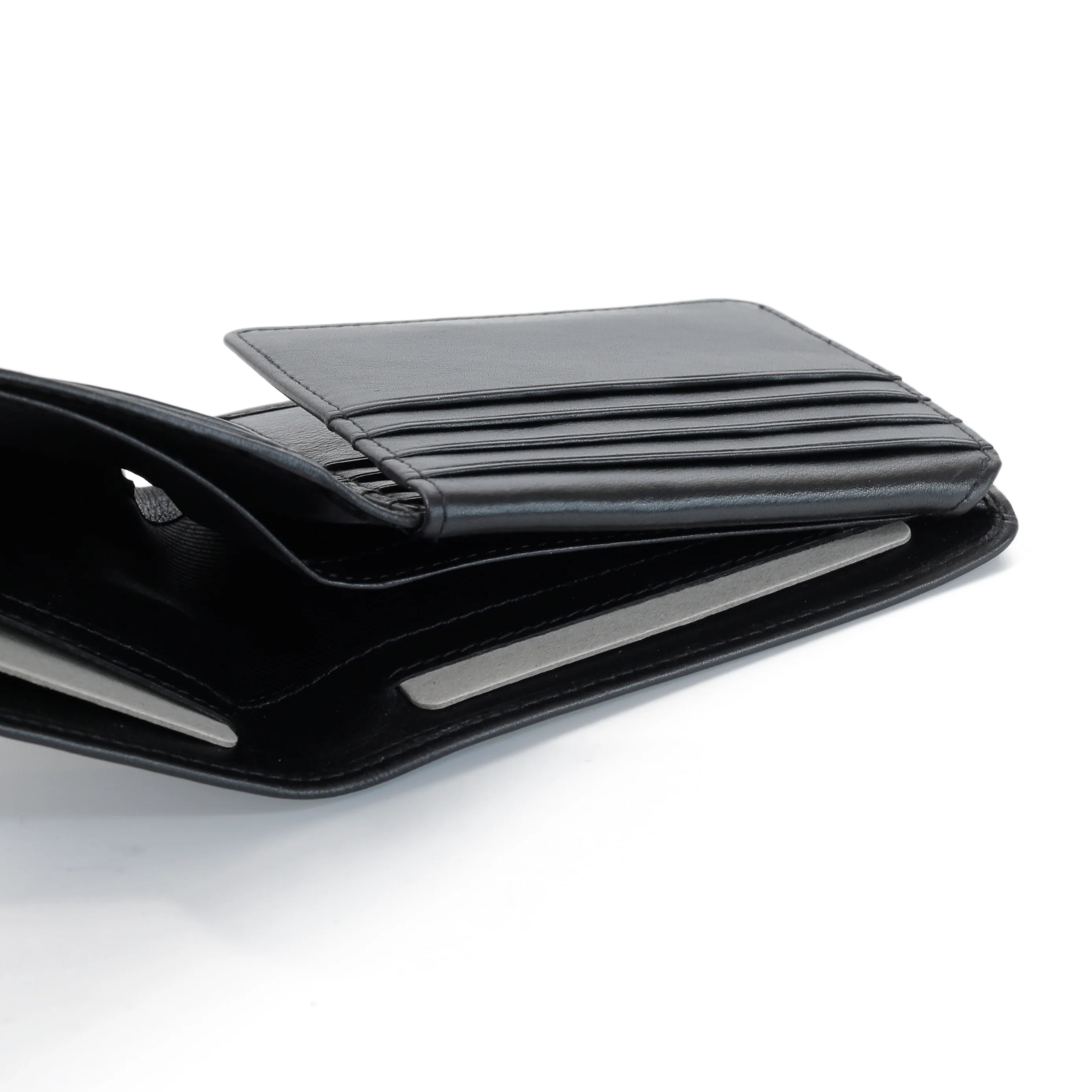 Genuine Leather Bi Fold Wallet 14 Card Compartments Nappa Finished Black UBF3B25WCN3#BLK - Image 6