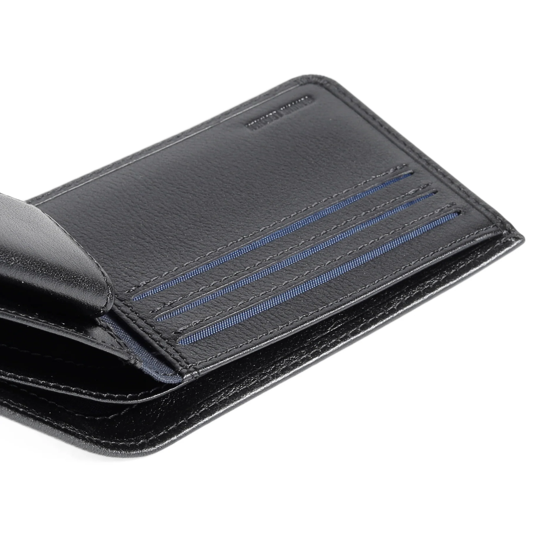Genuine Leather Bi Fold Wallet 3 Card Compartments Milled Grainy Finished Black SCW4809WM4#BLK - Image 6