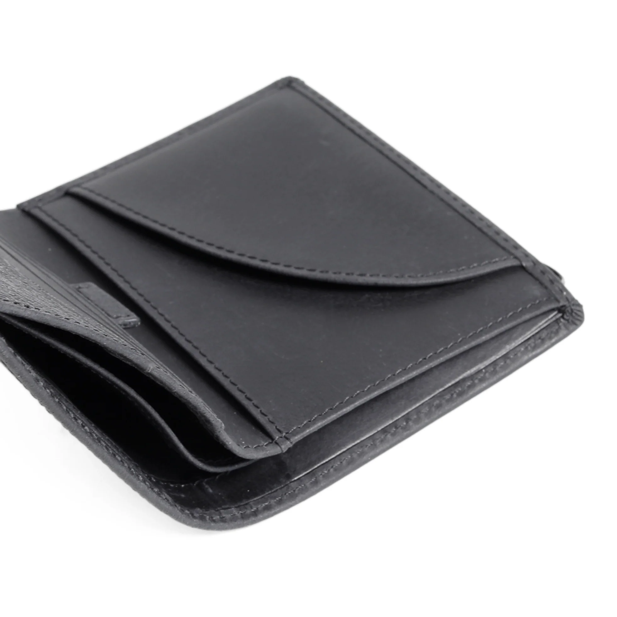 Genuine Leather Bi Fold Wallet 3 Card Compartments Waxy Pull Up Finished Black VW4808CH4#BLK - Image 9
