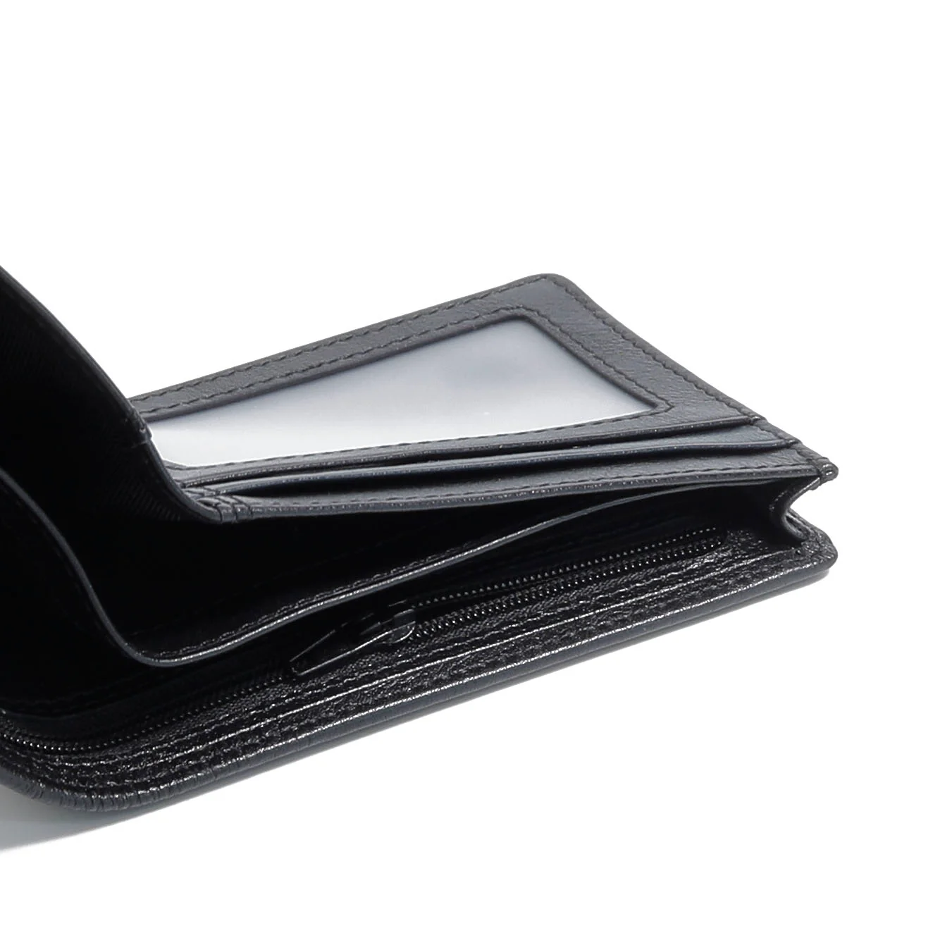 Genuine Leather Bi Fold Wallet 4 Card Compartments Grainy Finished Black ESW4629GO4#BLK - Image 6