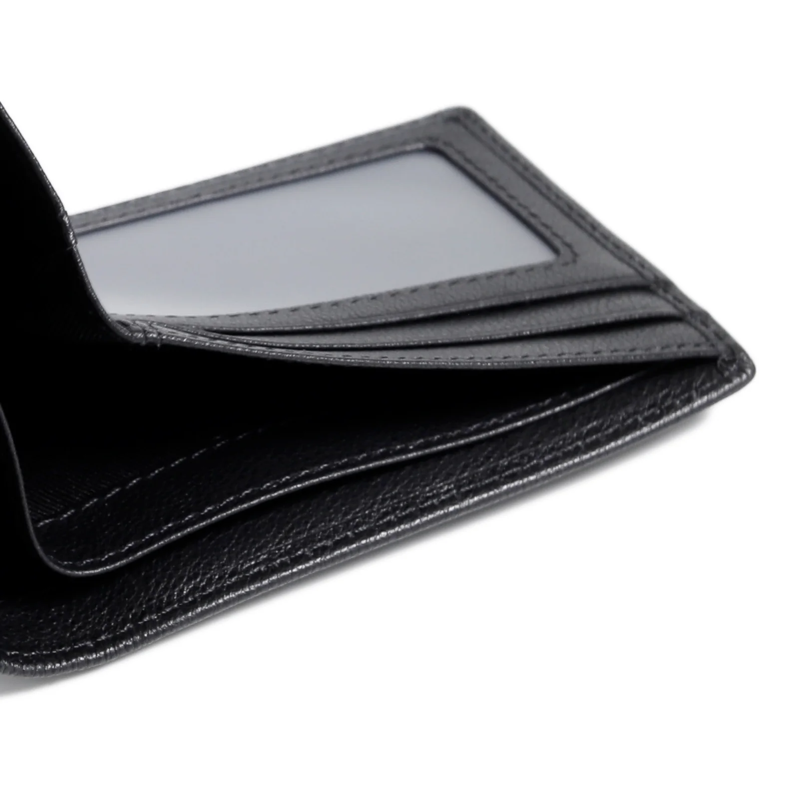 Genuine Leather Bi Fold Wallet 4 Card Compartments Irregular Grainy Finished Black SW5B11GY5#BLK - Image 5