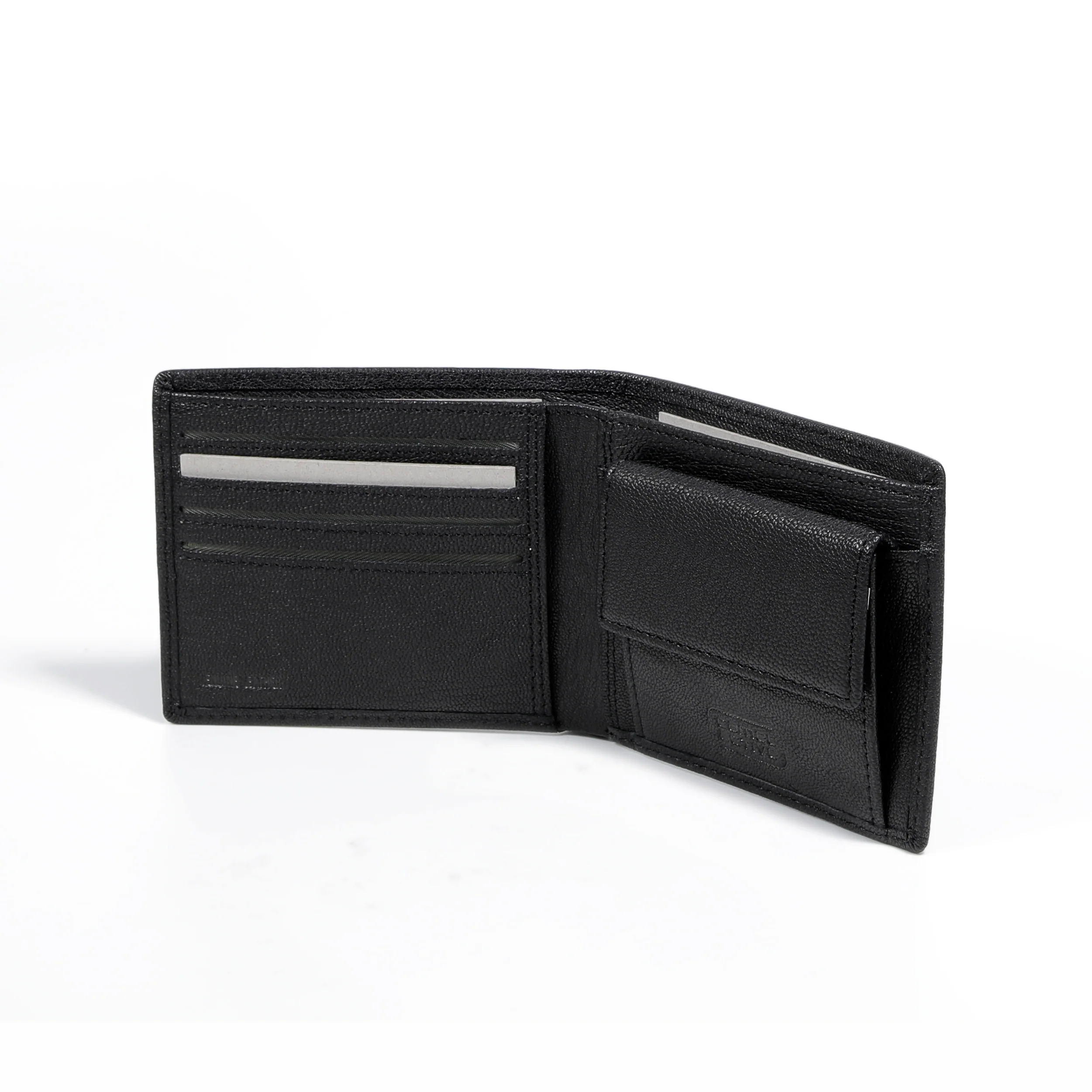 Genuine Leather Bi Fold Wallet 6 Card Compartments Grainy Finished Black - Image 3
