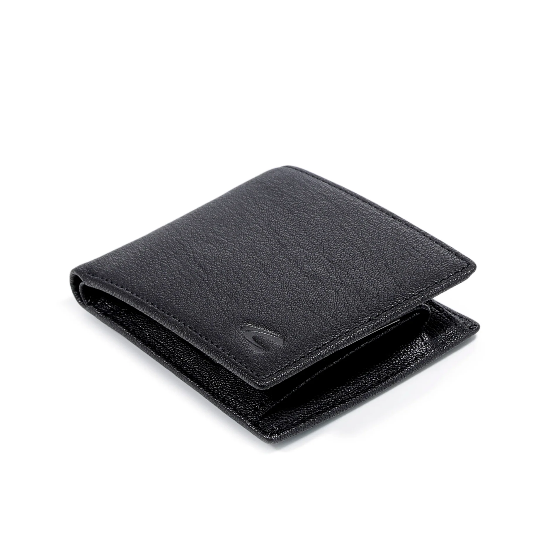 Genuine Leather Bi Fold Wallet 6 Card Compartments Grainy Finished Black - Image 4
