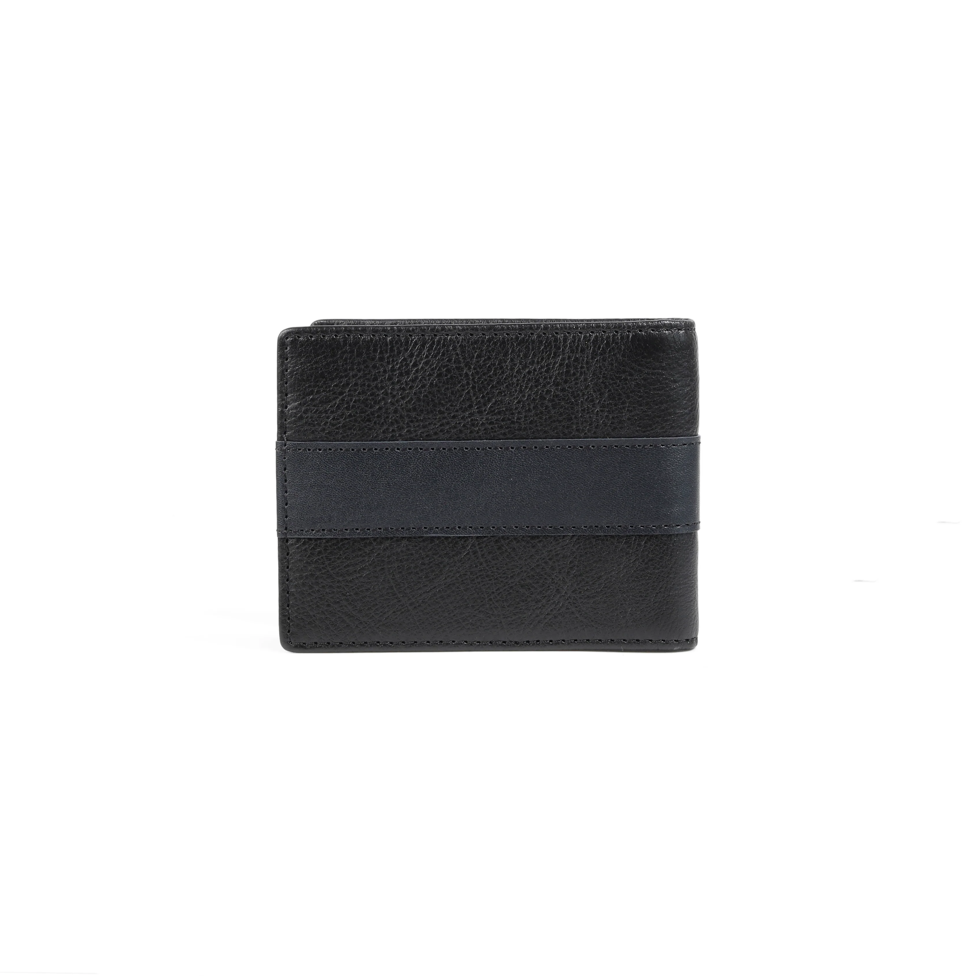 Genuine Leather Bi Fold Wallet 6 Card Compartments Grainy Finished Black SWC4611GO4#BLK - Image 2