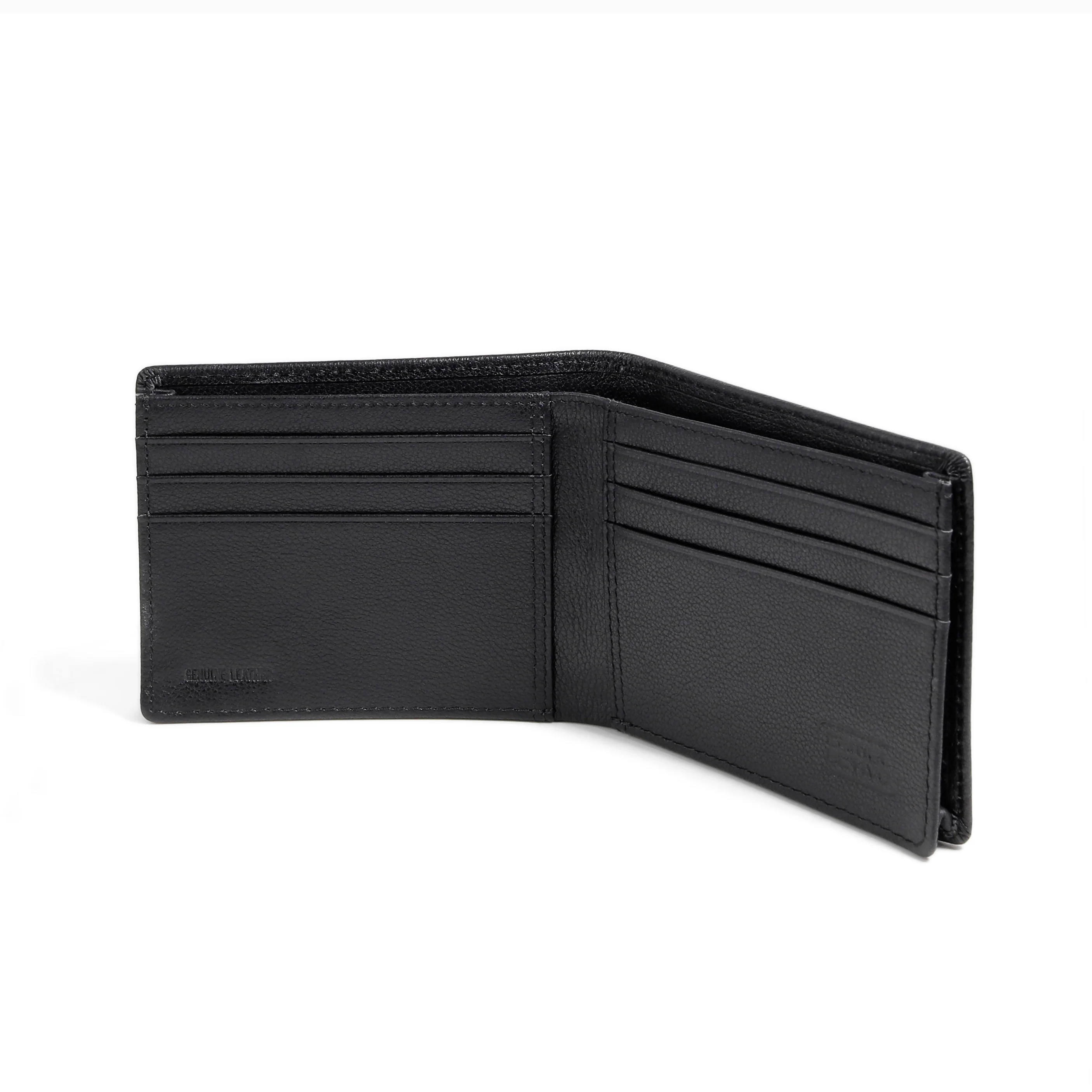 Genuine Leather Bi Fold Wallet 6 Card Compartments Irregular Grainy Finished Black ESW5B12GY5#BLK - Image 3
