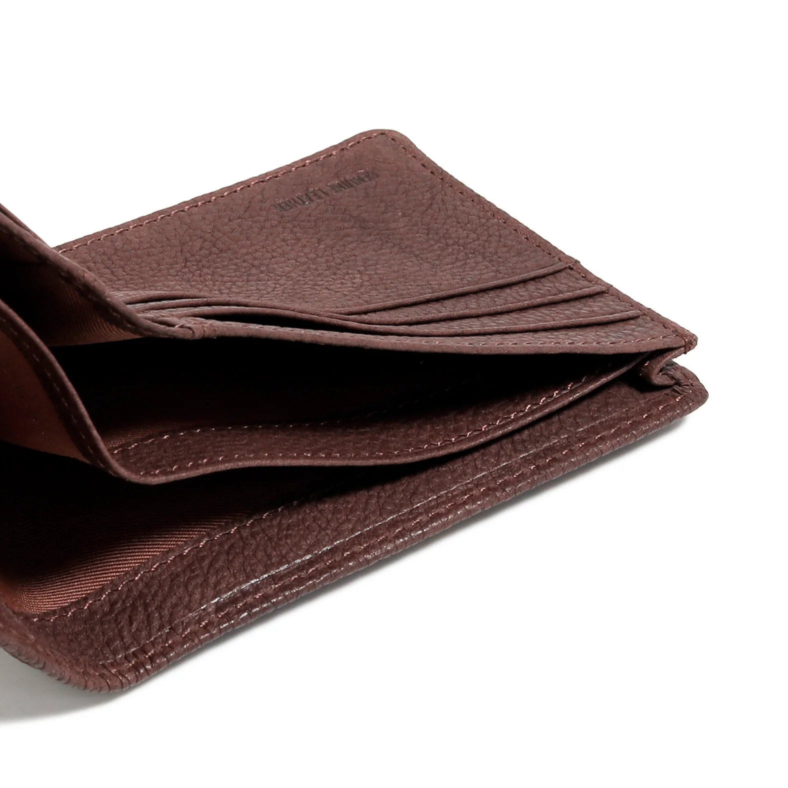 Genuine Leather Bi Fold Wallet 6 Card Compartments Irregular Grainy Finished Brown ESW5807SG5#BRN - Image 6
