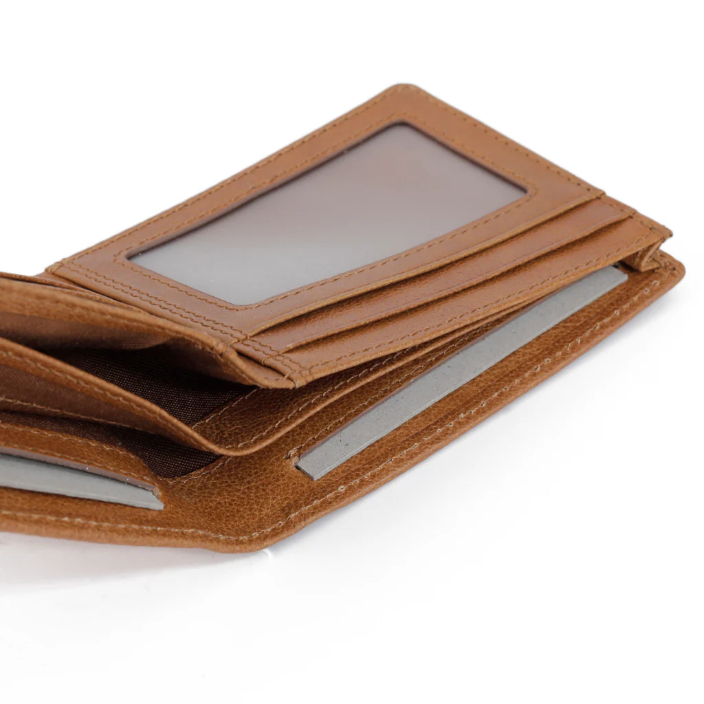 Genuine Leather Bi Fold Wallet 6 Card Compartments Milled Finished Brown ESW3603MG3#BRN - Image 4