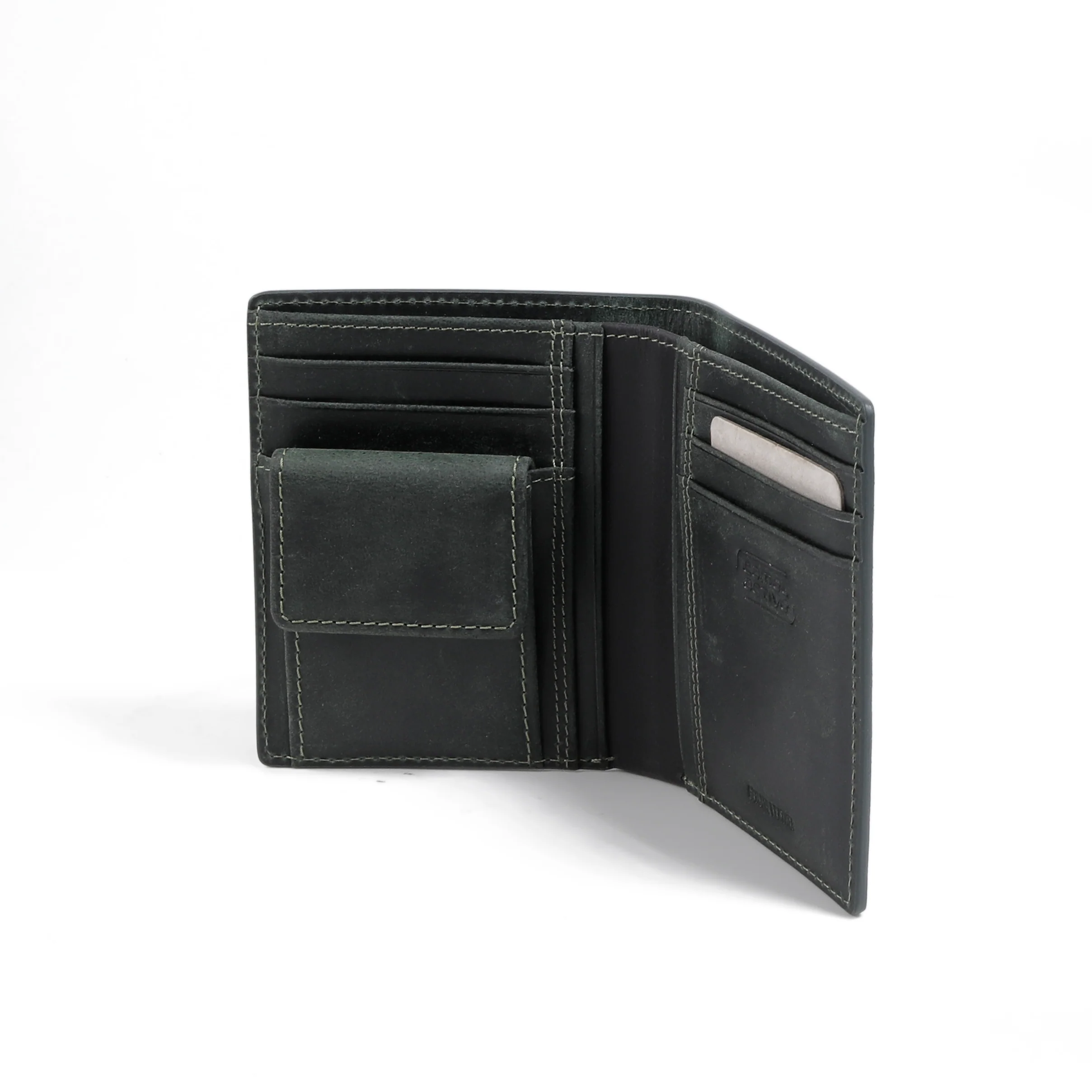 Genuine Leather Bi Fold Wallet 6 Card Compartments Waxy Finished Black VCW4619WX4#BLK - Image 3