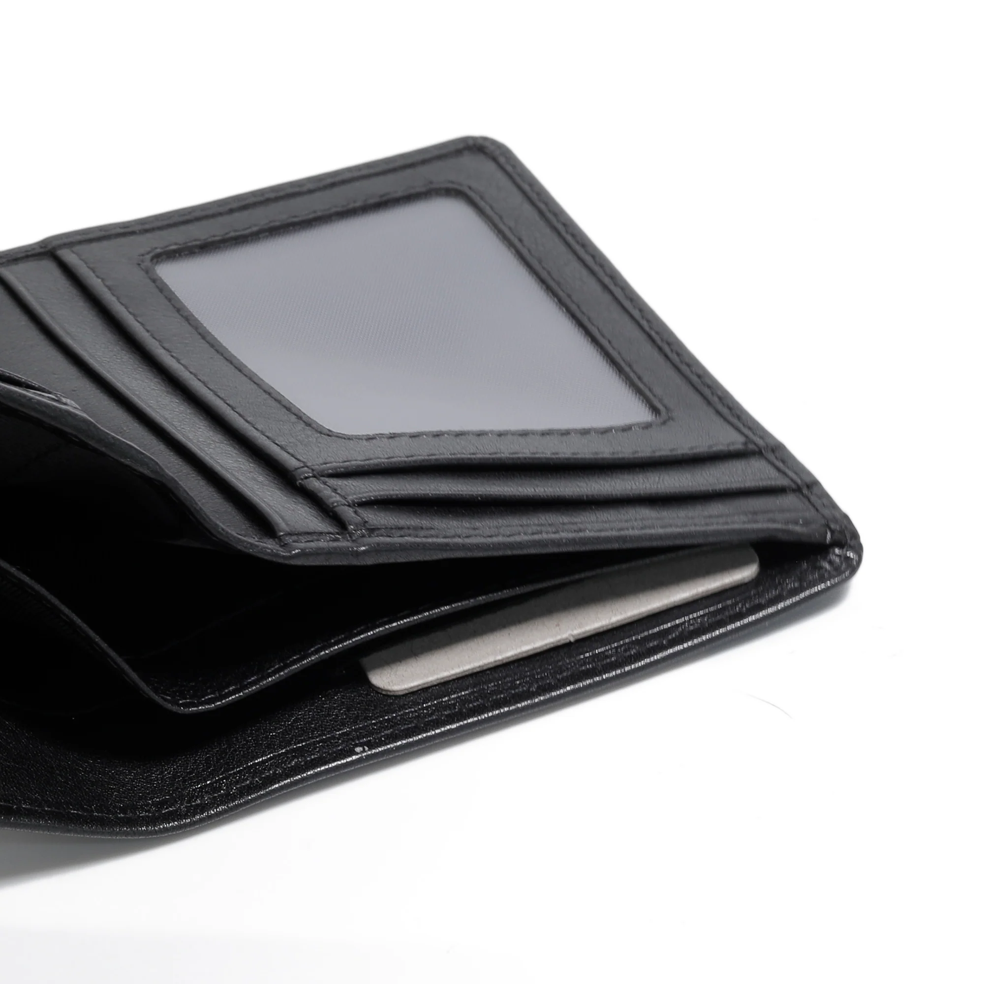 Genuine Leather Bi Fold Wallet 6 Card Compartments Waxy Finished Black VW4B34SM4#BLK - Image 5