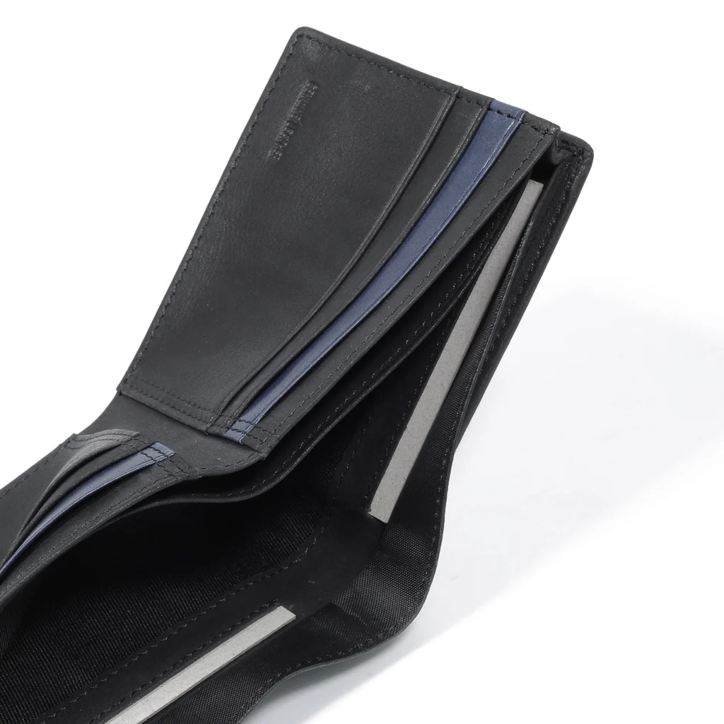 Genuine Leather Bi Fold Wallet 8 Card Compartments Wax Finished Black ESW2601EL2#BLK - Image 5