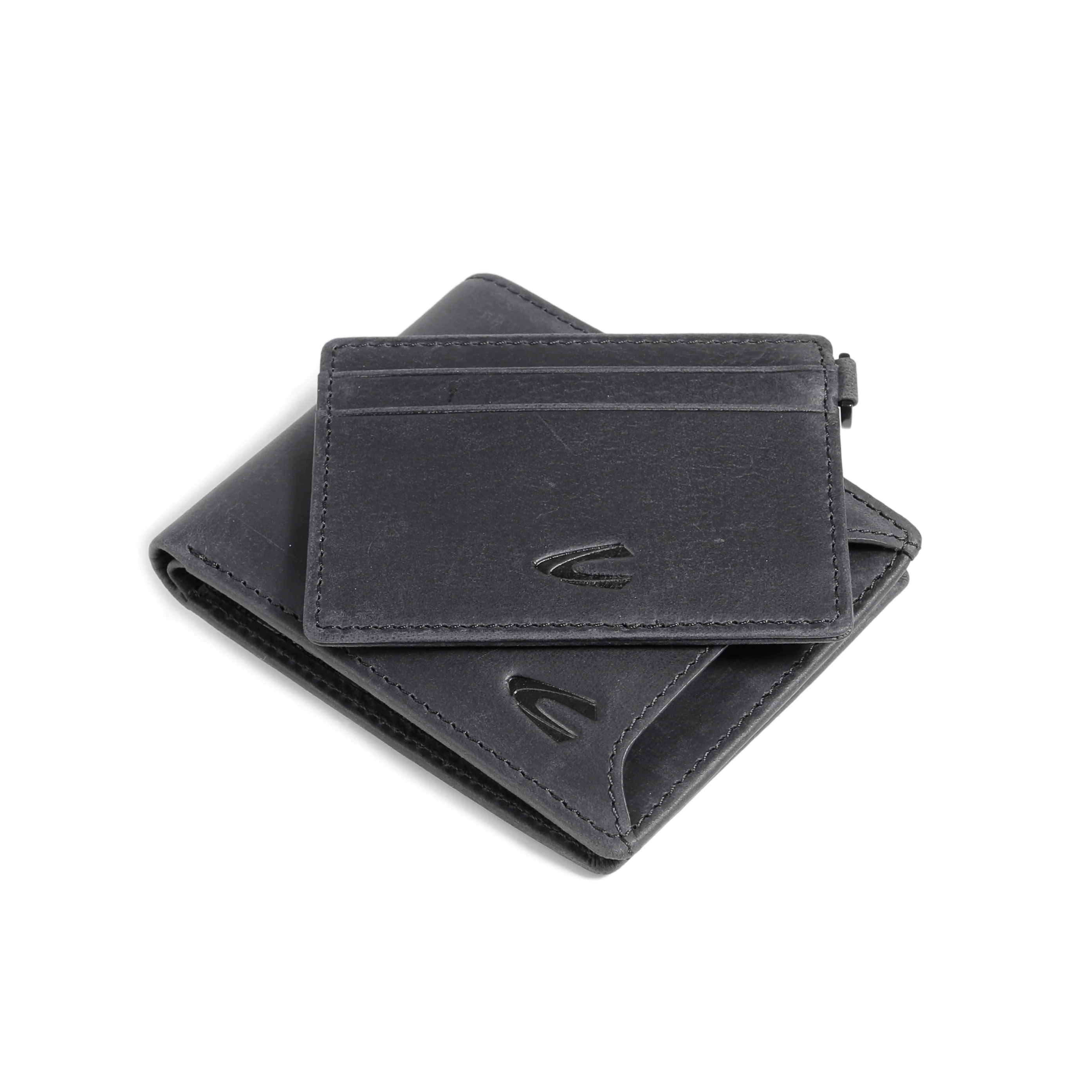 Genuine Leather Bi Fold Wallet 8 Card Compartments Waxy Pull Up Finished Black SW4806CH4#BLK - Image 7