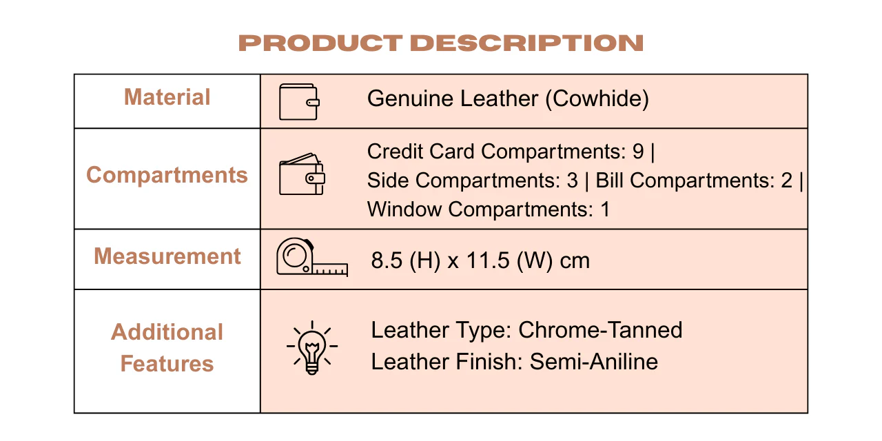 Genuine Leather Bi Fold Wallet 9 Card Compartments Brown (SBF5604WM5#BRN) - Image 7