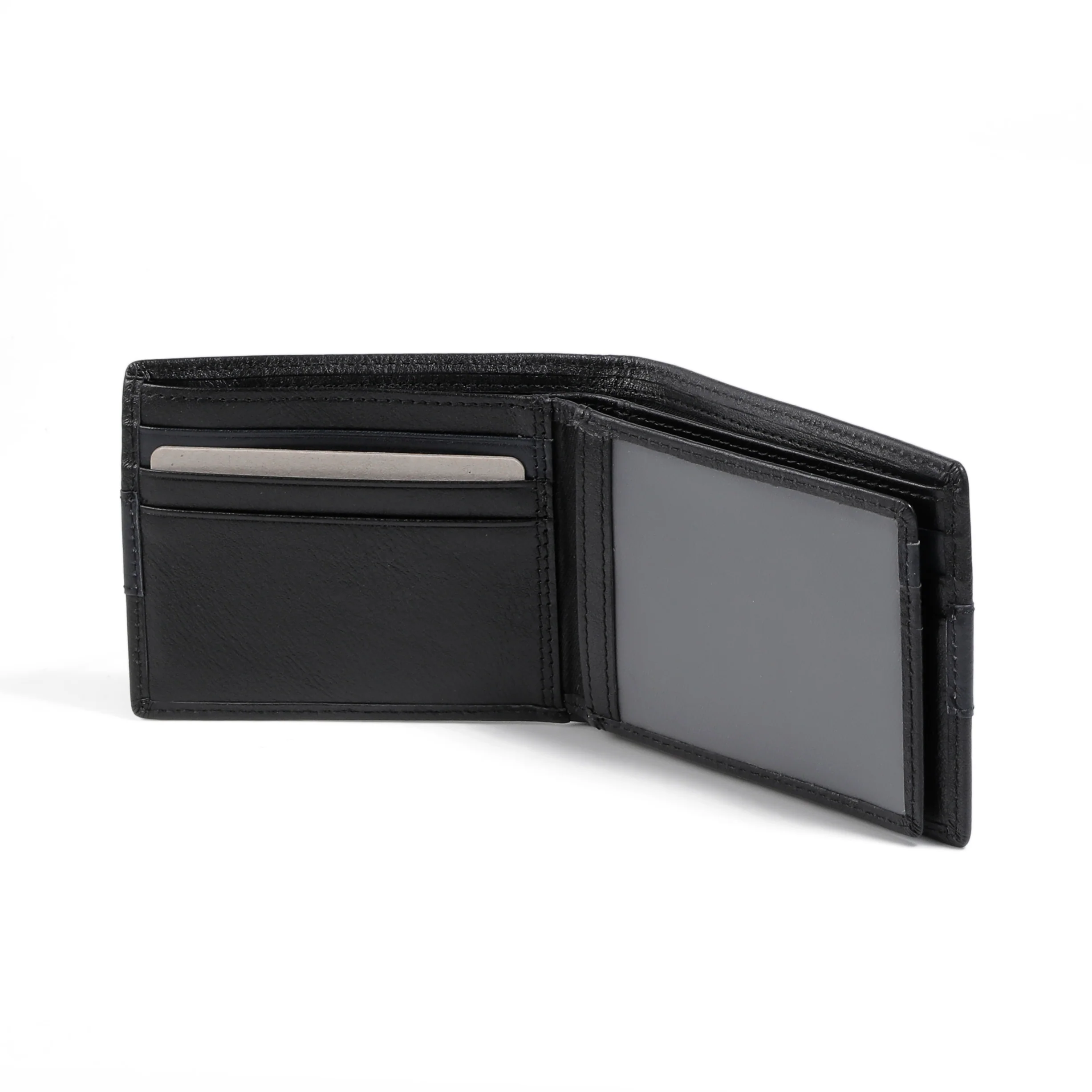 Genuine Leather Bi Fold Wallet 9 Card Compartments Grainy Finished Black SBF4612GO4#BLK - Image 4