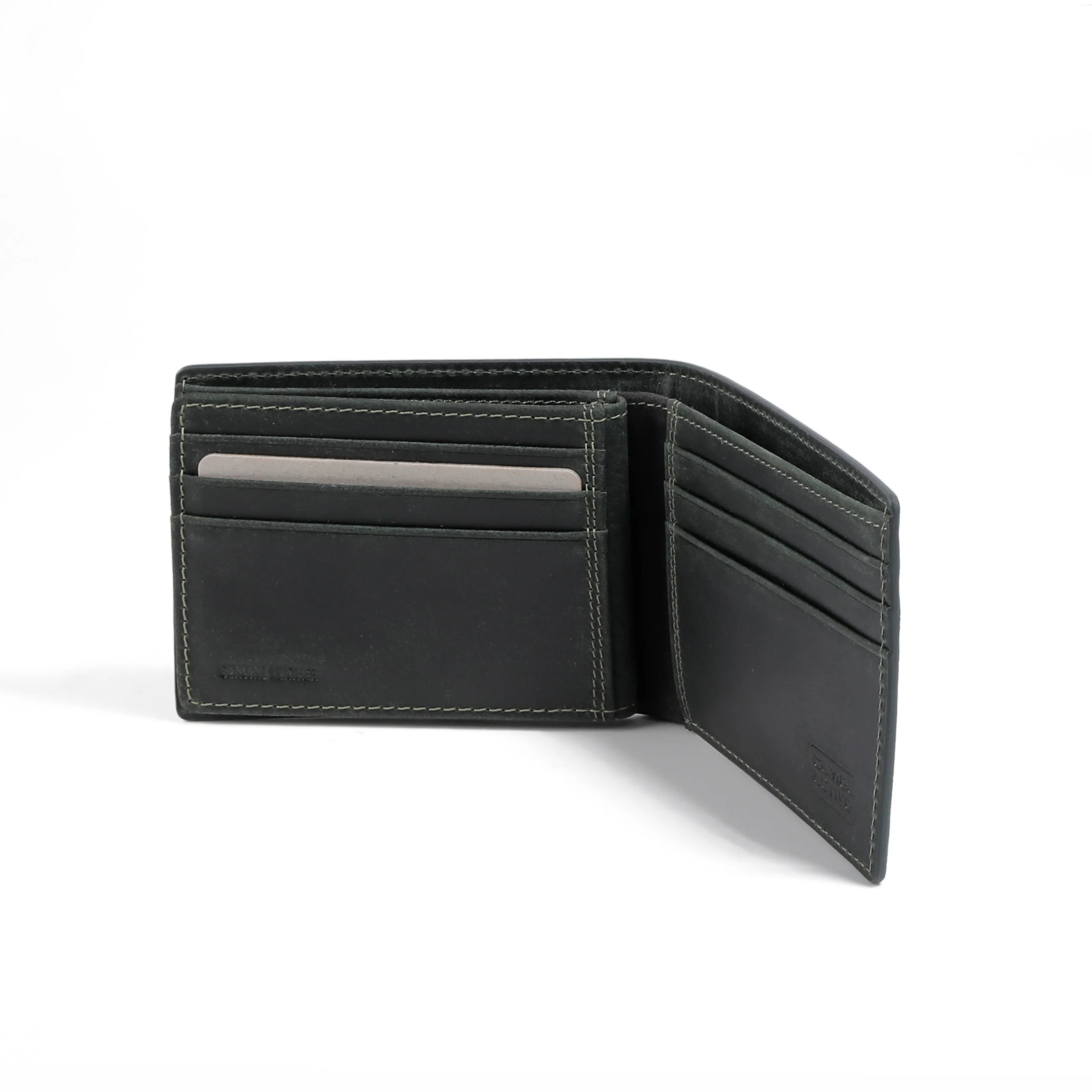 Genuine Leather Bi Fold Wallet 9 Card Compartments Waxy Finished Black SBF4618WX4#BLK - Image 3