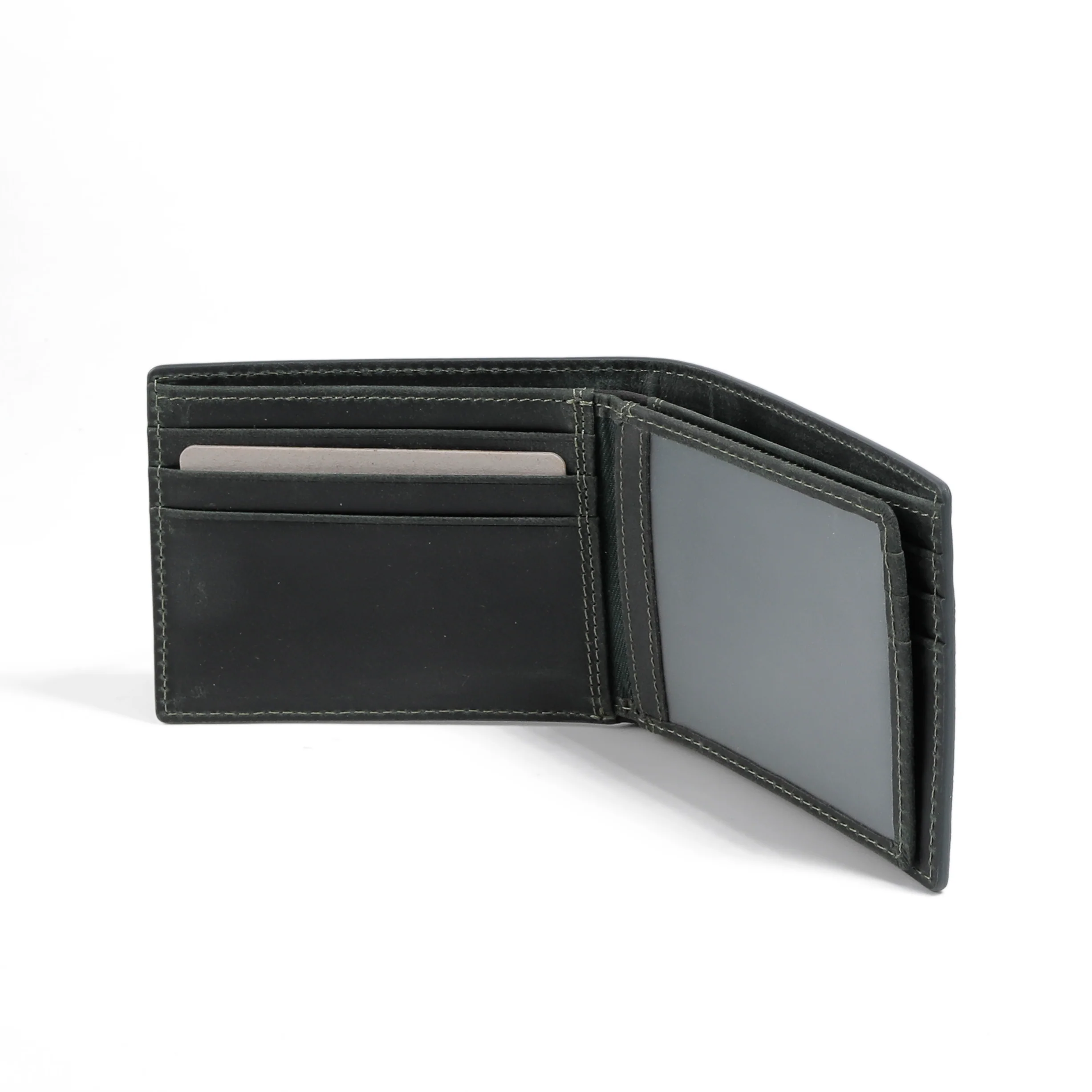 Genuine Leather Bi Fold Wallet 9 Card Compartments Waxy Finished Black SBF4618WX4#BLK - Image 4