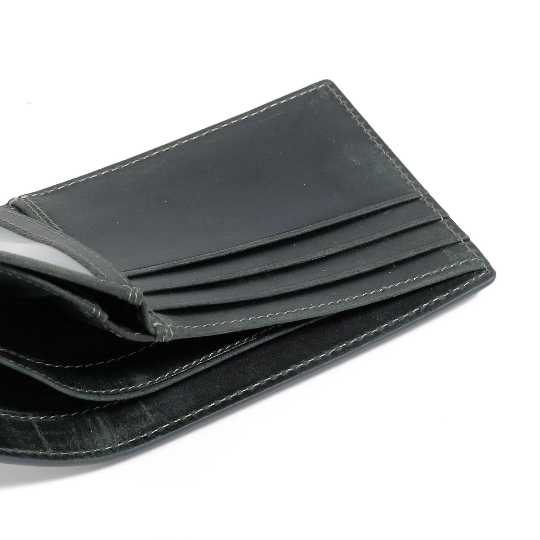 Genuine Leather Bi Fold Wallet 9 Card Compartments Waxy Finished Black SBF4618WX4#BLK - Image 7