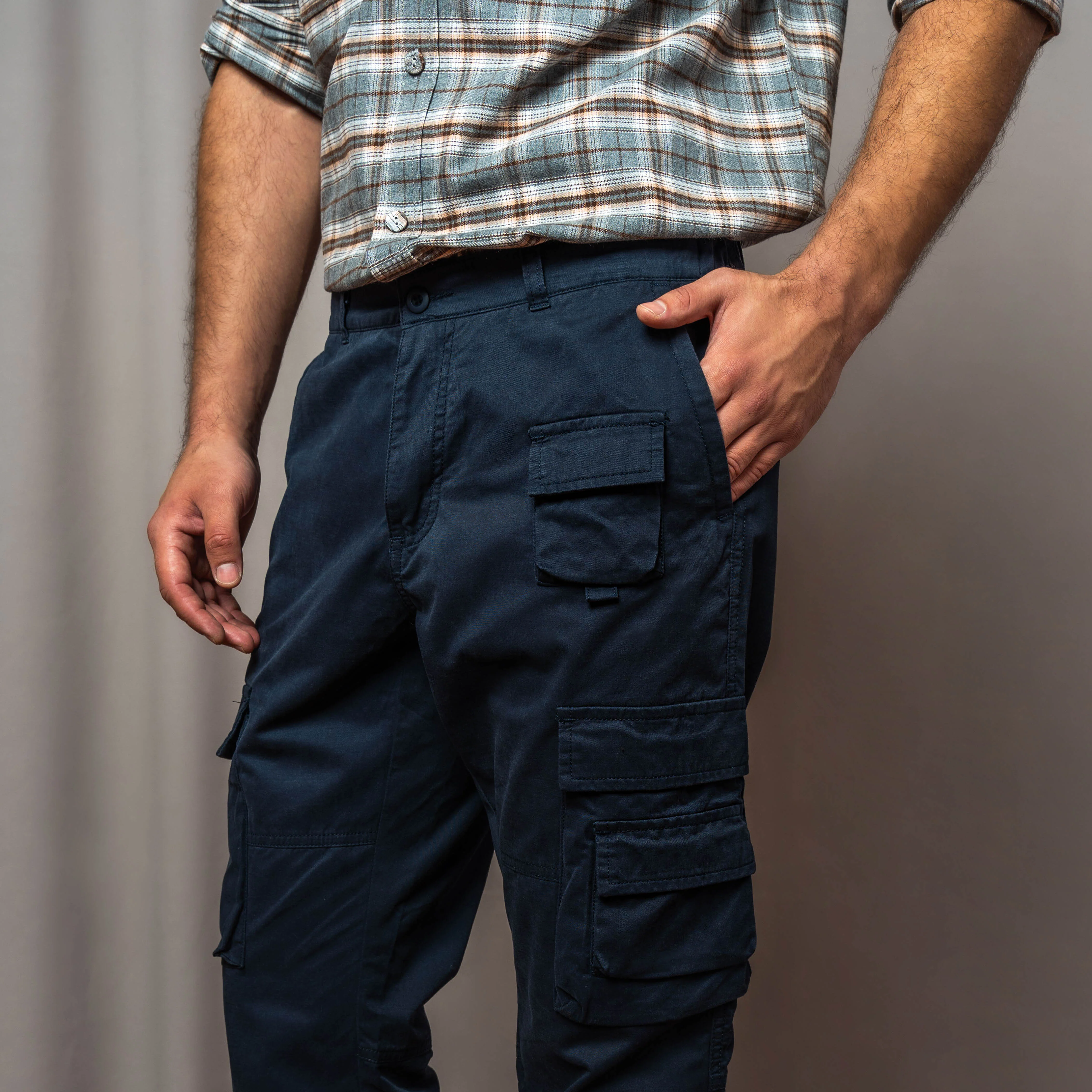 camel active Men Cargo Trousers - Regular Fit Structure Cotton Twill Navy Blue Long Pants 300-AW24H0915 - Image 3