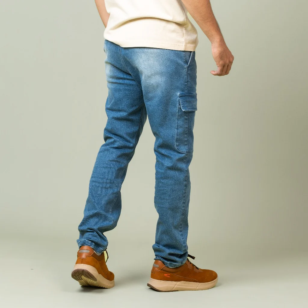 camel active Men Denim Cargo Trousers - Regular Fit Stretch Cotton Denim Blue Washed Long Pants 802-SS25HN529 - Image 4