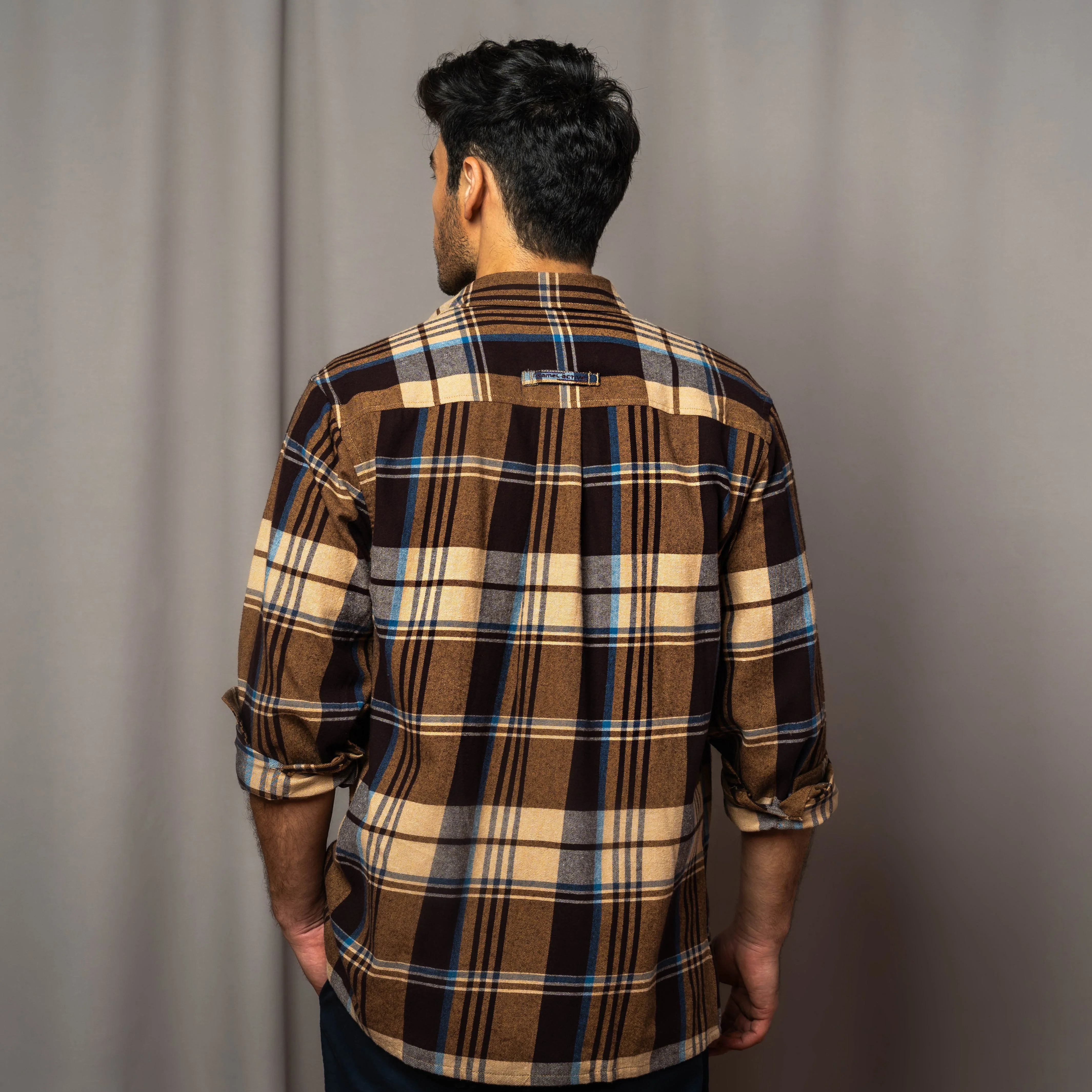 camel active Men Long Sleeve Checkered Shirt - Regular Fit Structured Cotton Twill Dark Brown Shirt 103-AW24H1838 - Image 4