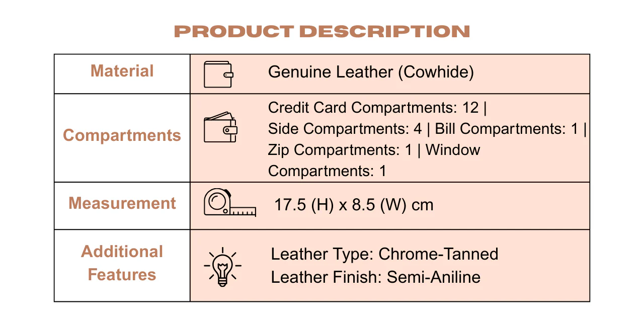 Genuine Leather Long Wallet 12 Card Compartments Brown (LW5607WM5#BRN) - Image 6