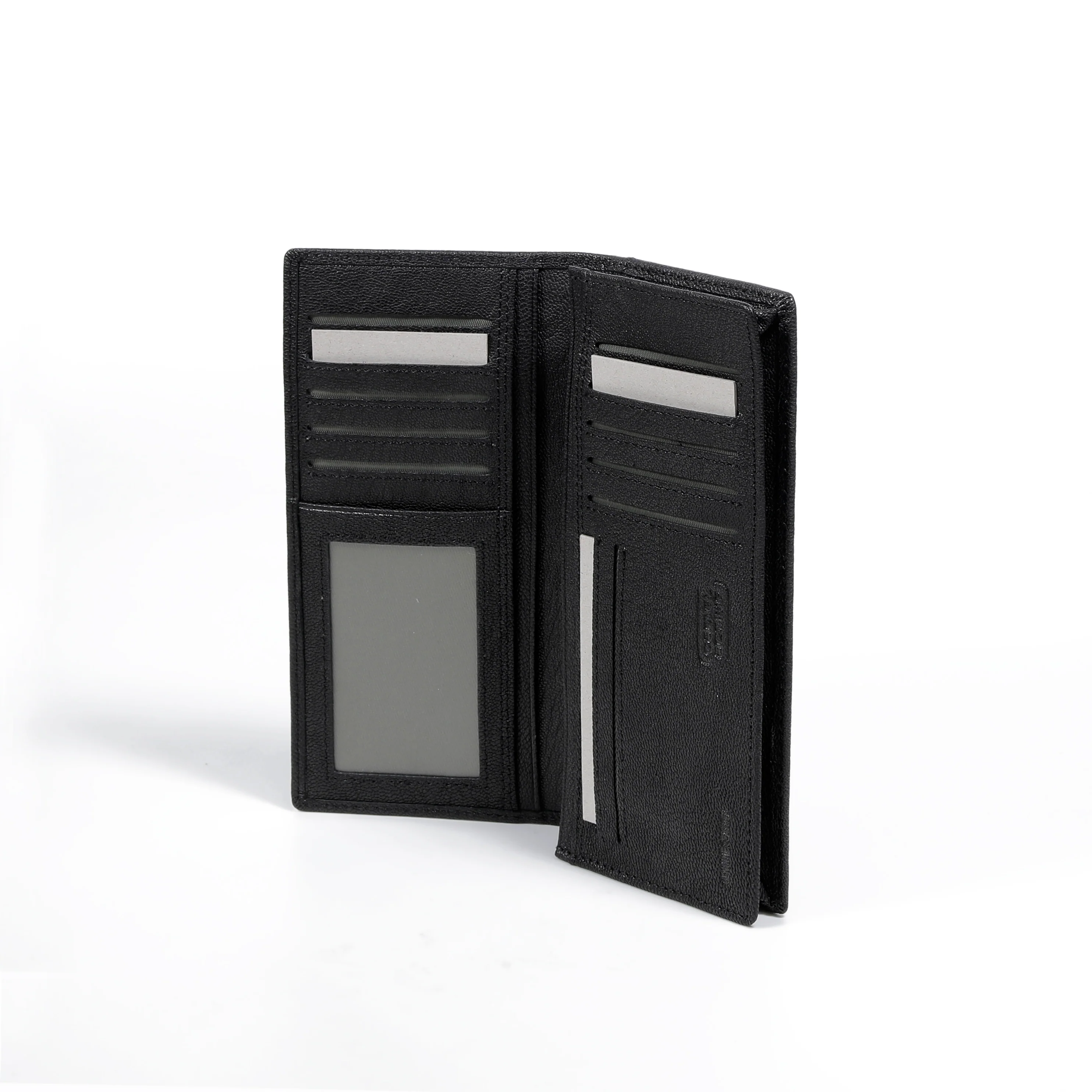 Genuine Leather Long Wallet 12 Card Compartments Grainy Finished Black - Image 3