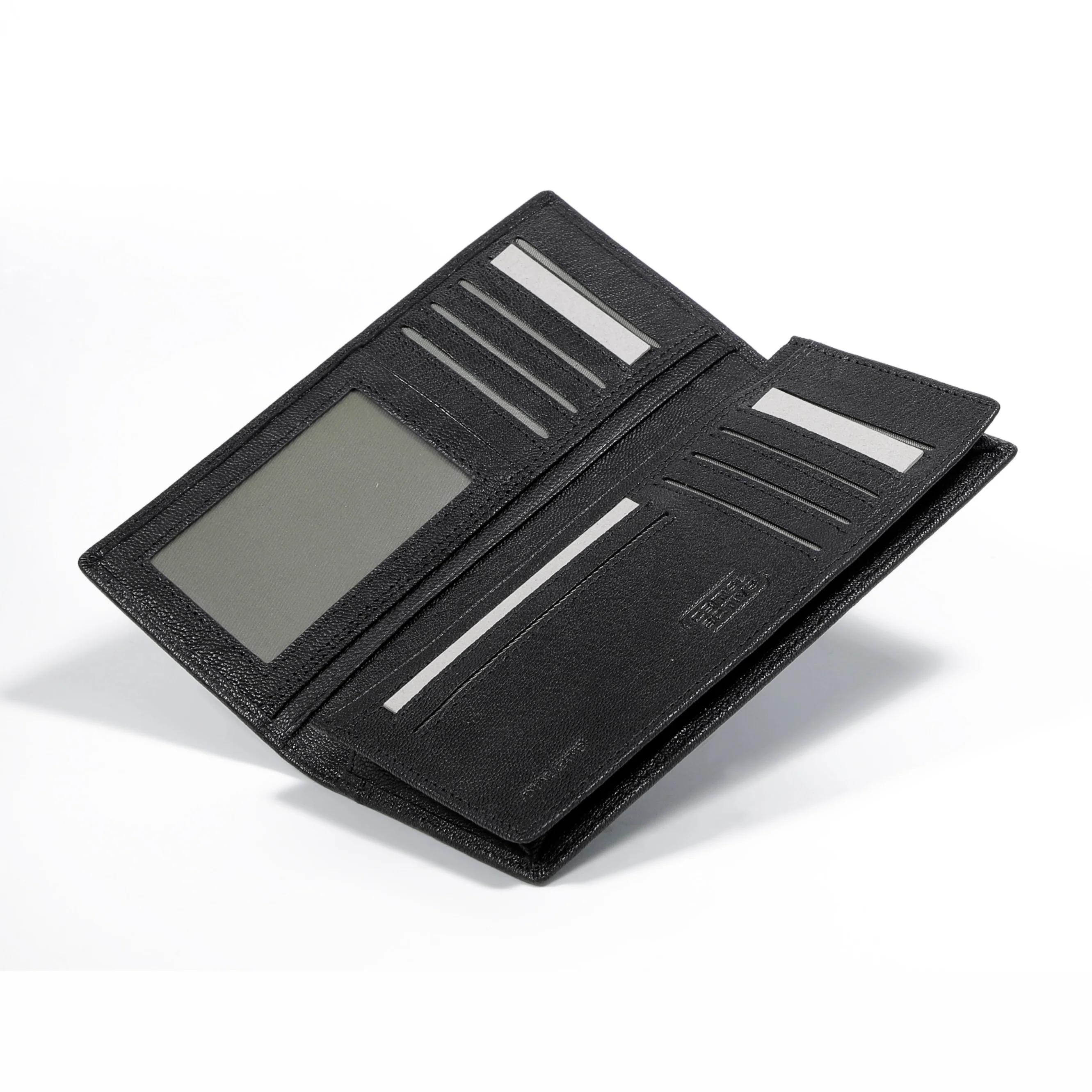 Genuine Leather Long Wallet 12 Card Compartments Grainy Finished Black - Image 4