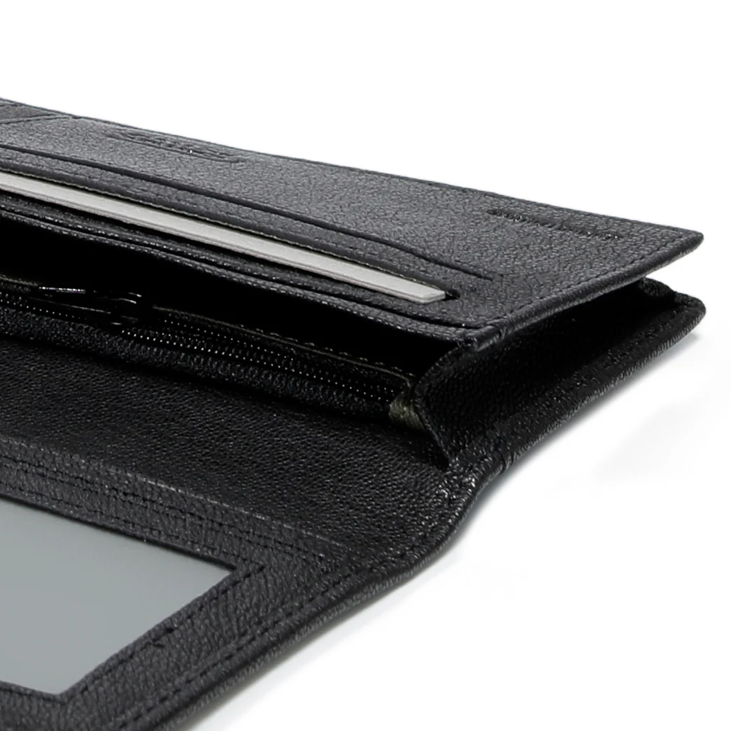 Genuine Leather Long Wallet 12 Card Compartments Grainy Finished Black - Image 5
