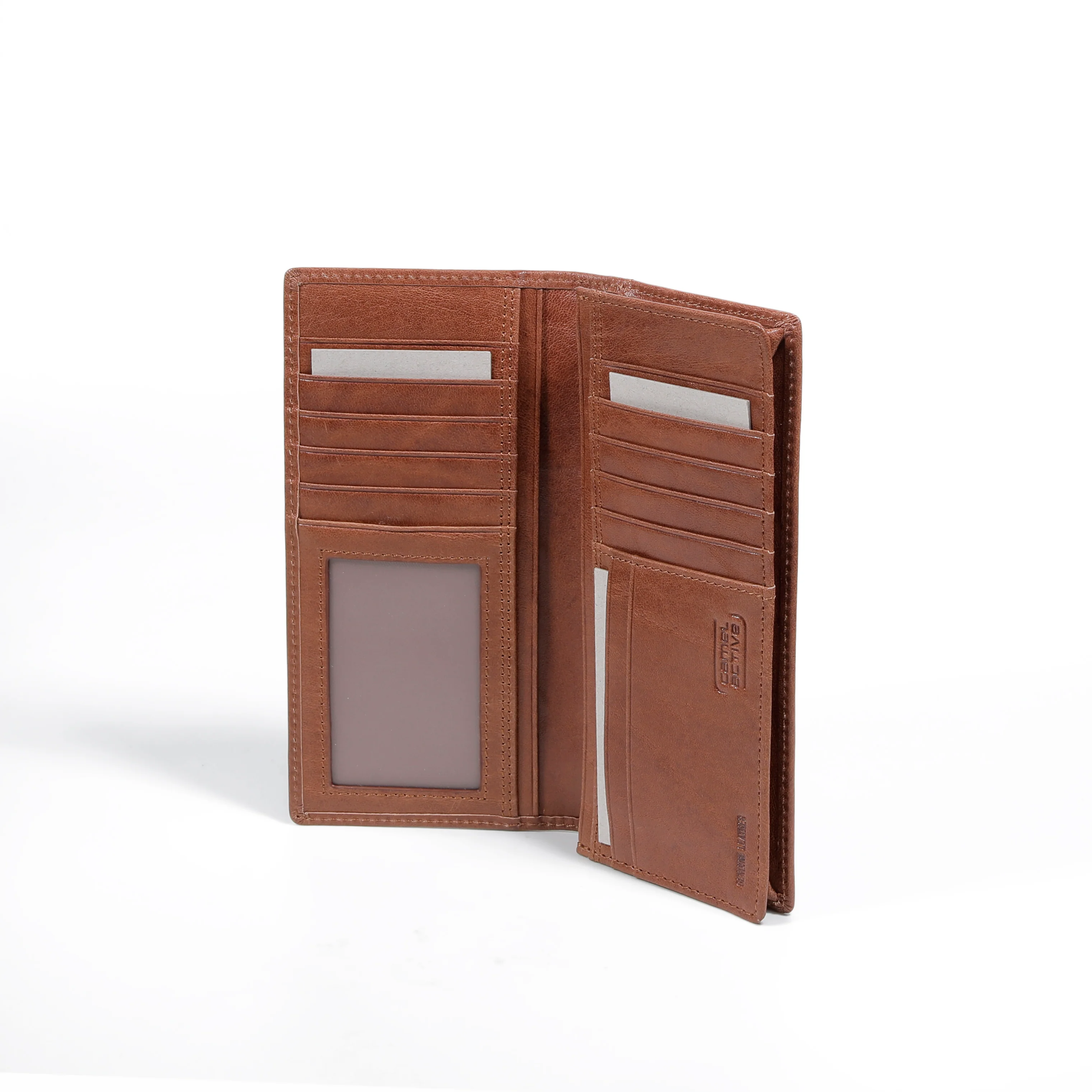 Genuine Leather Long Wallet 12 Card Compartments Grainy Finished Brown - Image 3