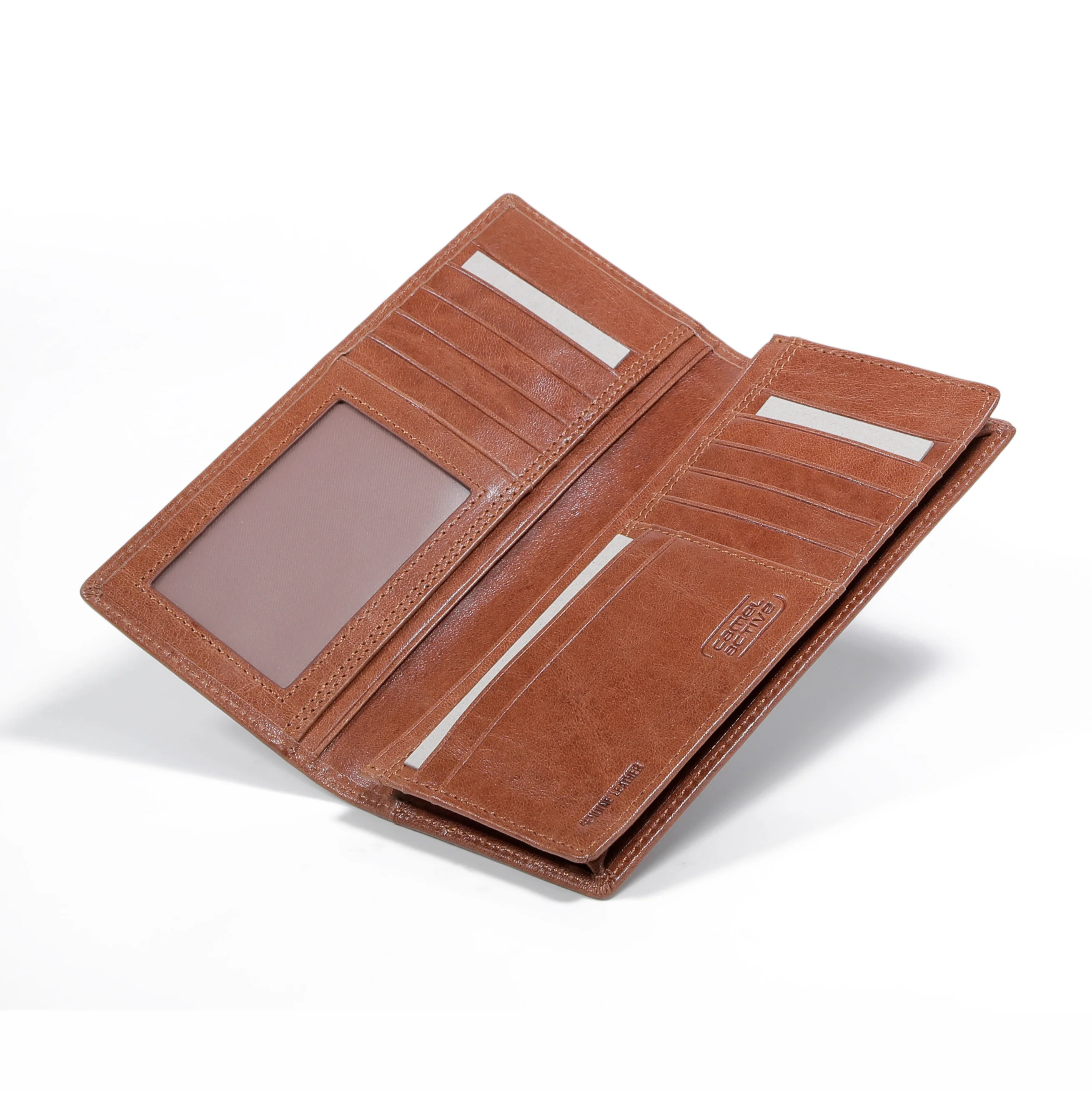 Genuine Leather Long Wallet 12 Card Compartments Grainy Finished Brown - Image 4