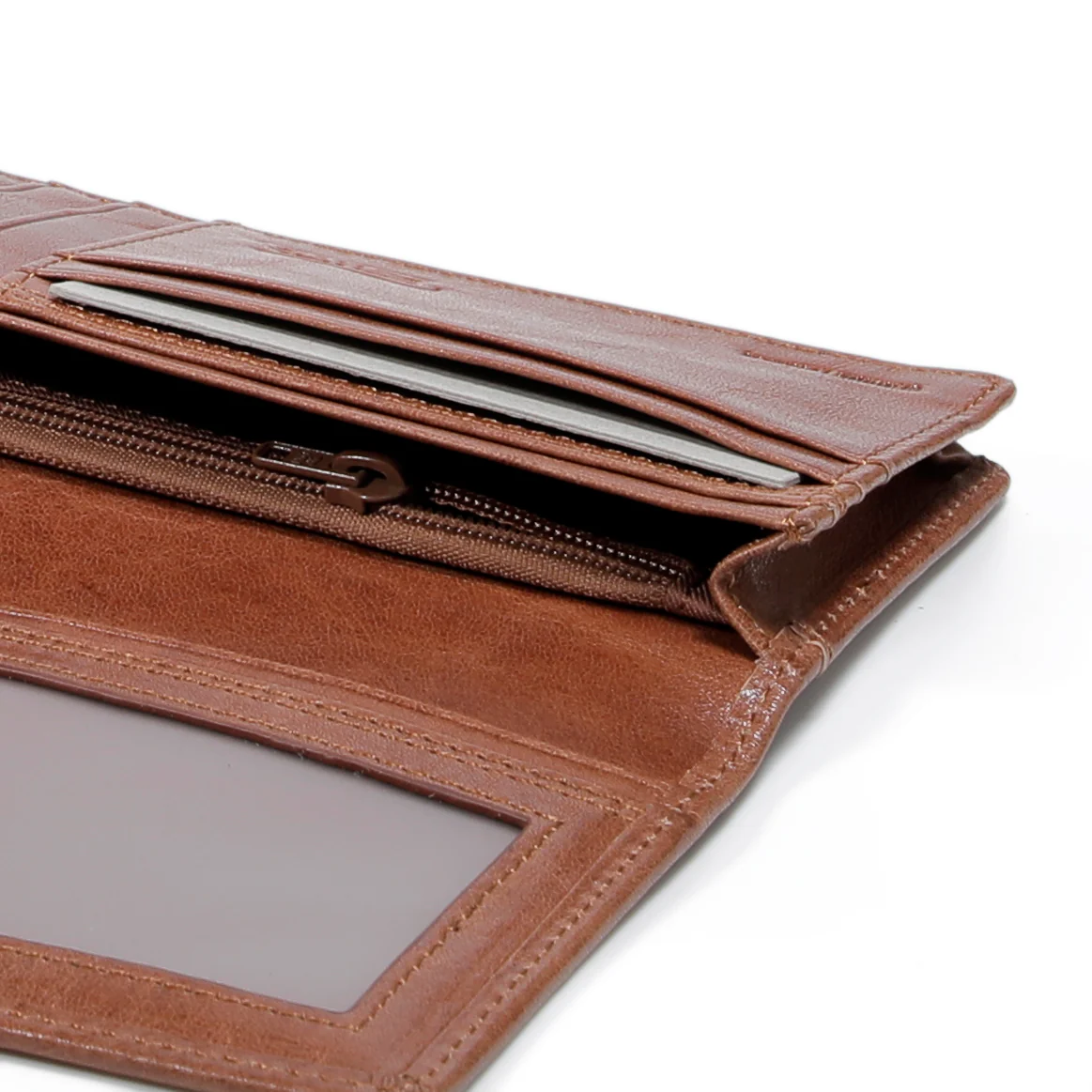 Genuine Leather Long Wallet 12 Card Compartments Grainy Finished Brown - Image 5