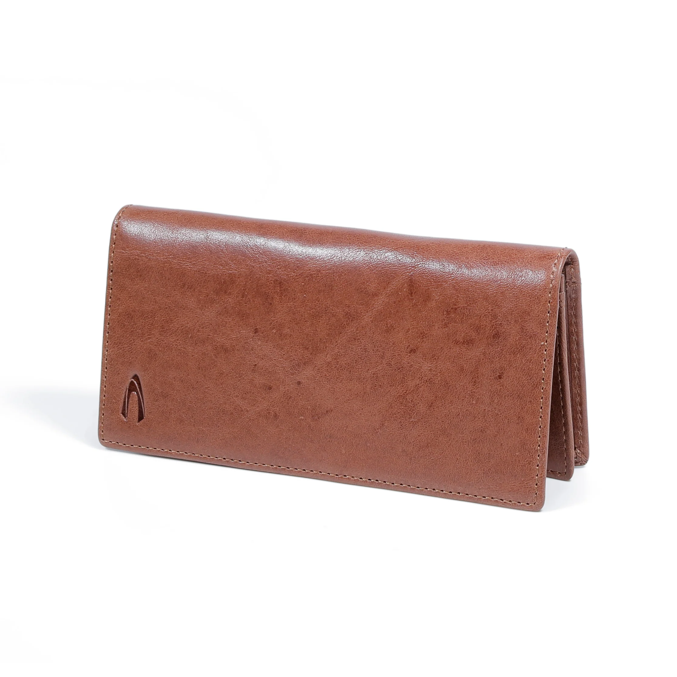 Genuine Leather Long Wallet 12 Card Compartments Grainy Finished Brown - Image 6