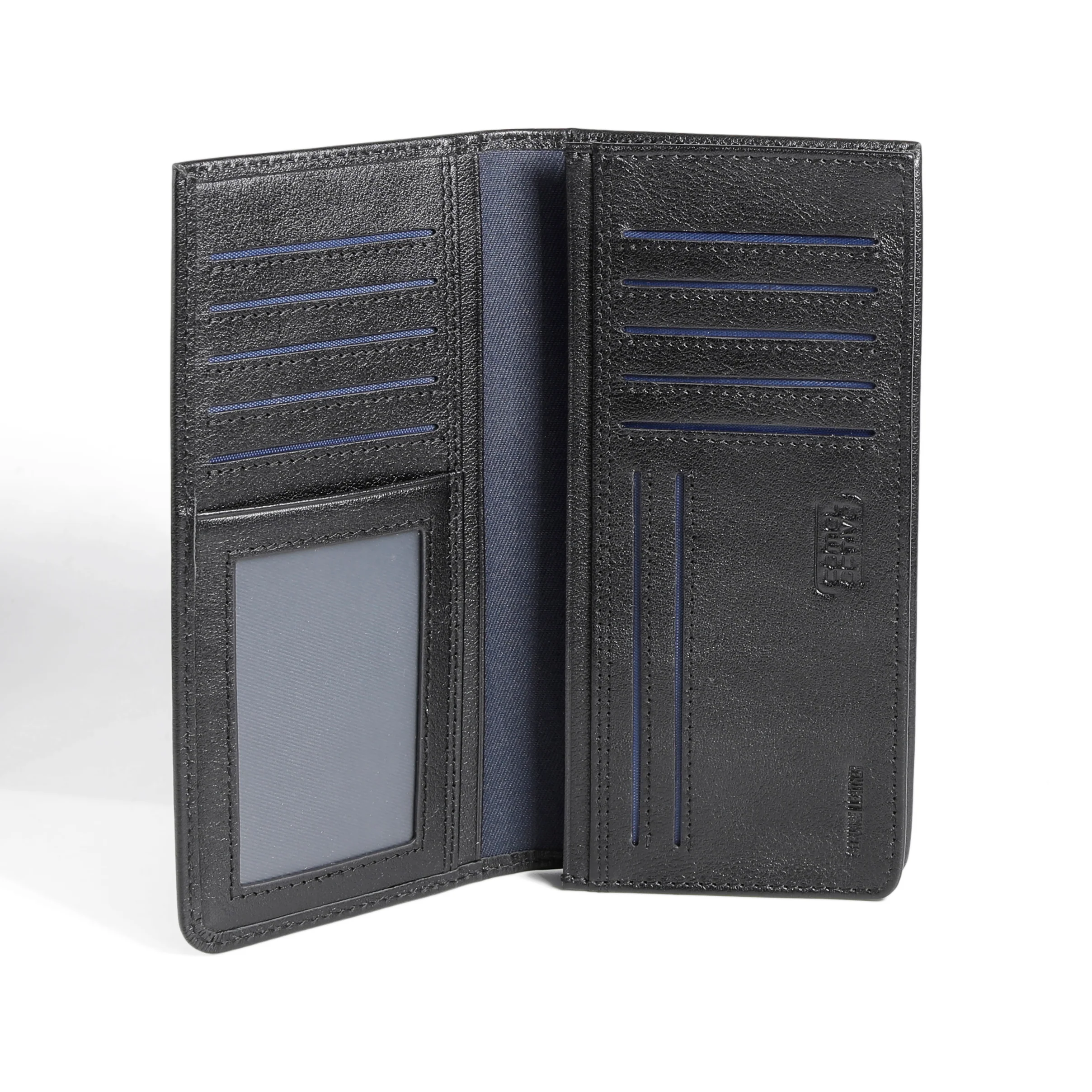 Genuine Leather Long Wallet 12 Card Compartments Milled Grainy Finished Black LW4812WM4#BLK - Image 4