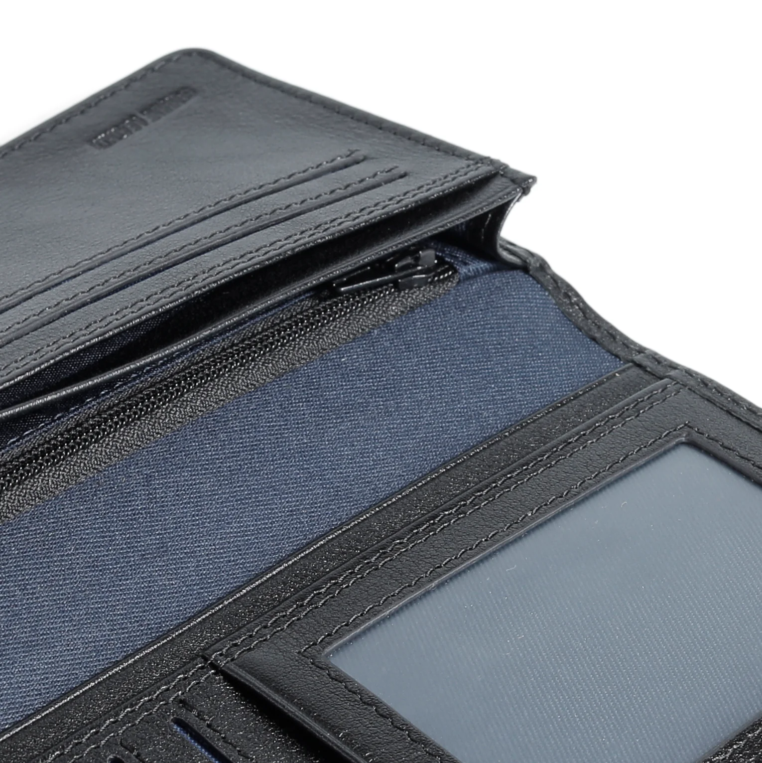 Genuine Leather Long Wallet 12 Card Compartments Milled Grainy Finished Black LW4812WM4#BLK - Image 6