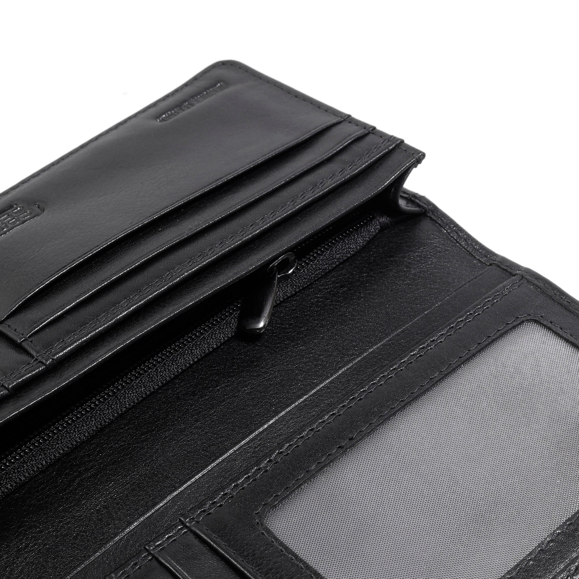 Genuine Leather Long Wallet 13 Card Compartments Waxy Finished Black LW4B35SM4#BLK - Image 5