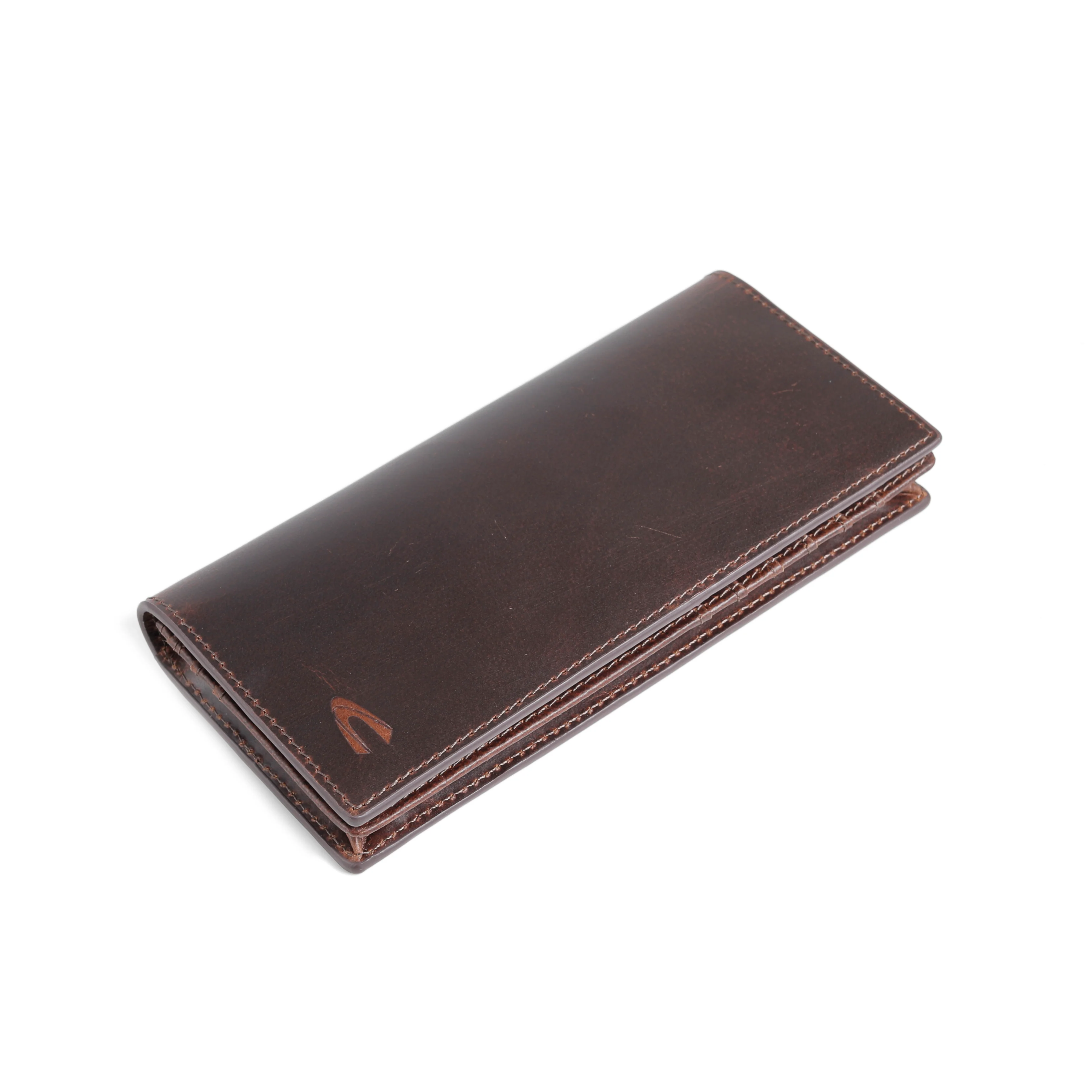 Genuine Leather Long Wallet 13 Card Compartments Waxy Pull Up Finished Dark Brown LW4816WX4#DBN