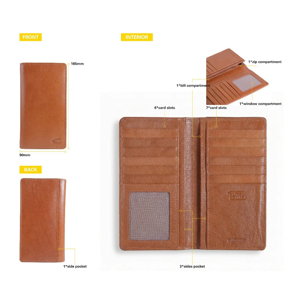camel active Men Long Wallet Leather Semi-Aniline 13 Card Compartments Brown (LW5B15GB5#BRN) - Image 7