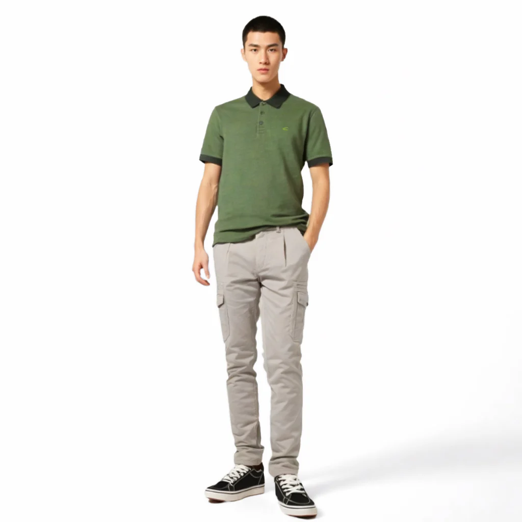 camel active Men Cargo Trousers - Regular Fit Structure Cotton Twill Multicolours Long Pants 9-300Z25CT0927