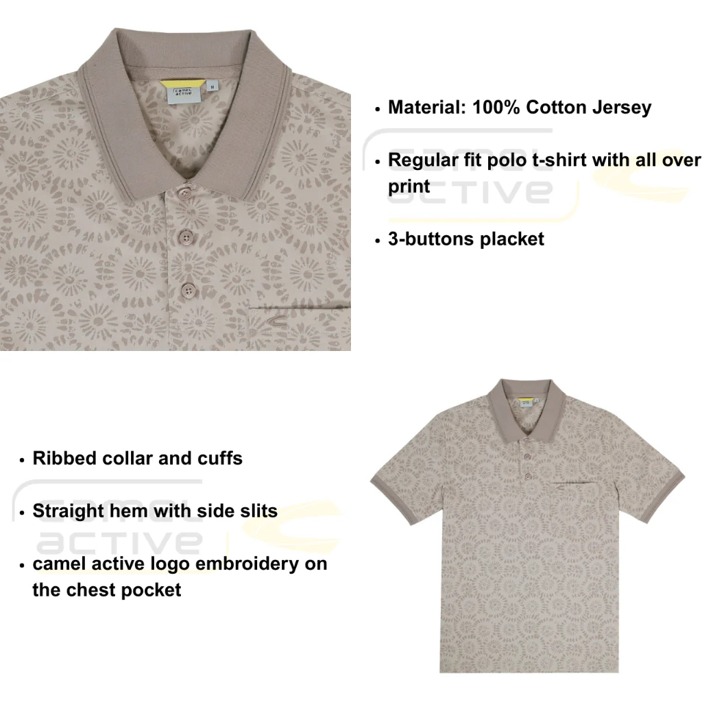camel active Men Polo Shirt - Regular Fit 100% Soft Cotton Taupe Polo-T 9-280Z25PRT1171 - Image 5