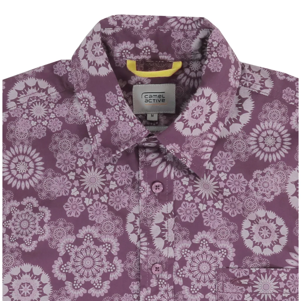 camel active Men Short Sleeve Shirt - Regular Fit Stretch Fabric Mauve Wine Printed Shirt 9-102Z25PRT1873 - Image 3