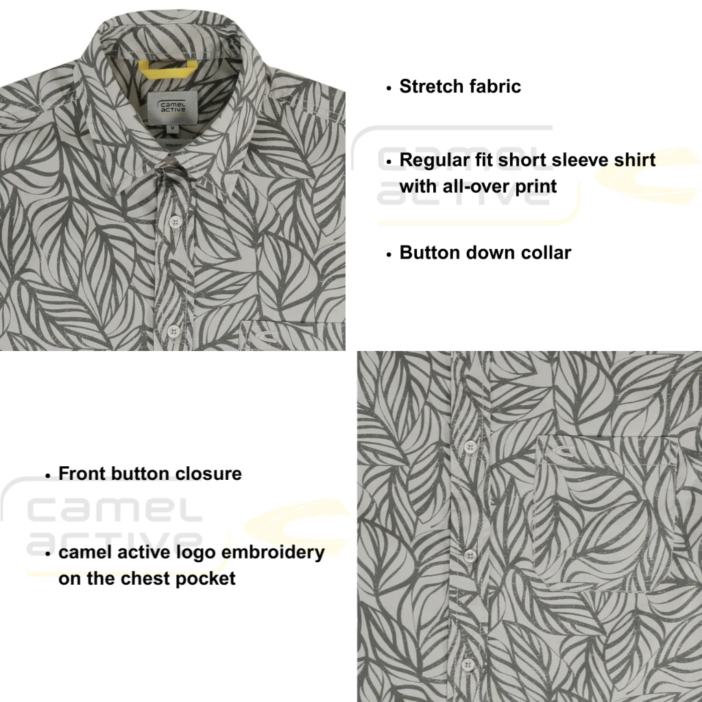 camel active Men Short Sleeve Shirt - Regular Fit Stretch Fabric Olive Printed Shirt 9-102Z25PRT1870 - Image 4