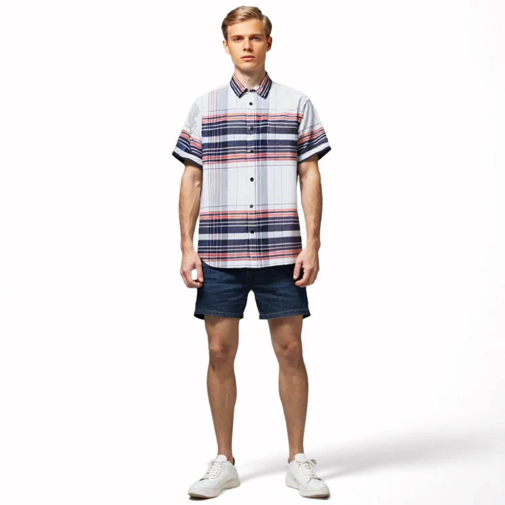 camel active Men Short Sleeve Shirt - Regular Fit 100% Cotton Oxford Navy Blue Shirt 9-102Z25CHK1864