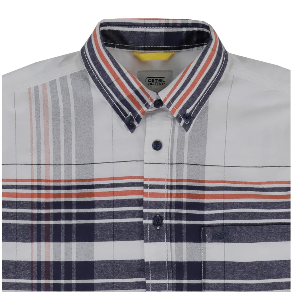 camel active Men Short Sleeve Shirt - Regular Fit 100% Cotton Oxford Navy Blue Shirt 9-102Z25CHK1864 - Image 3