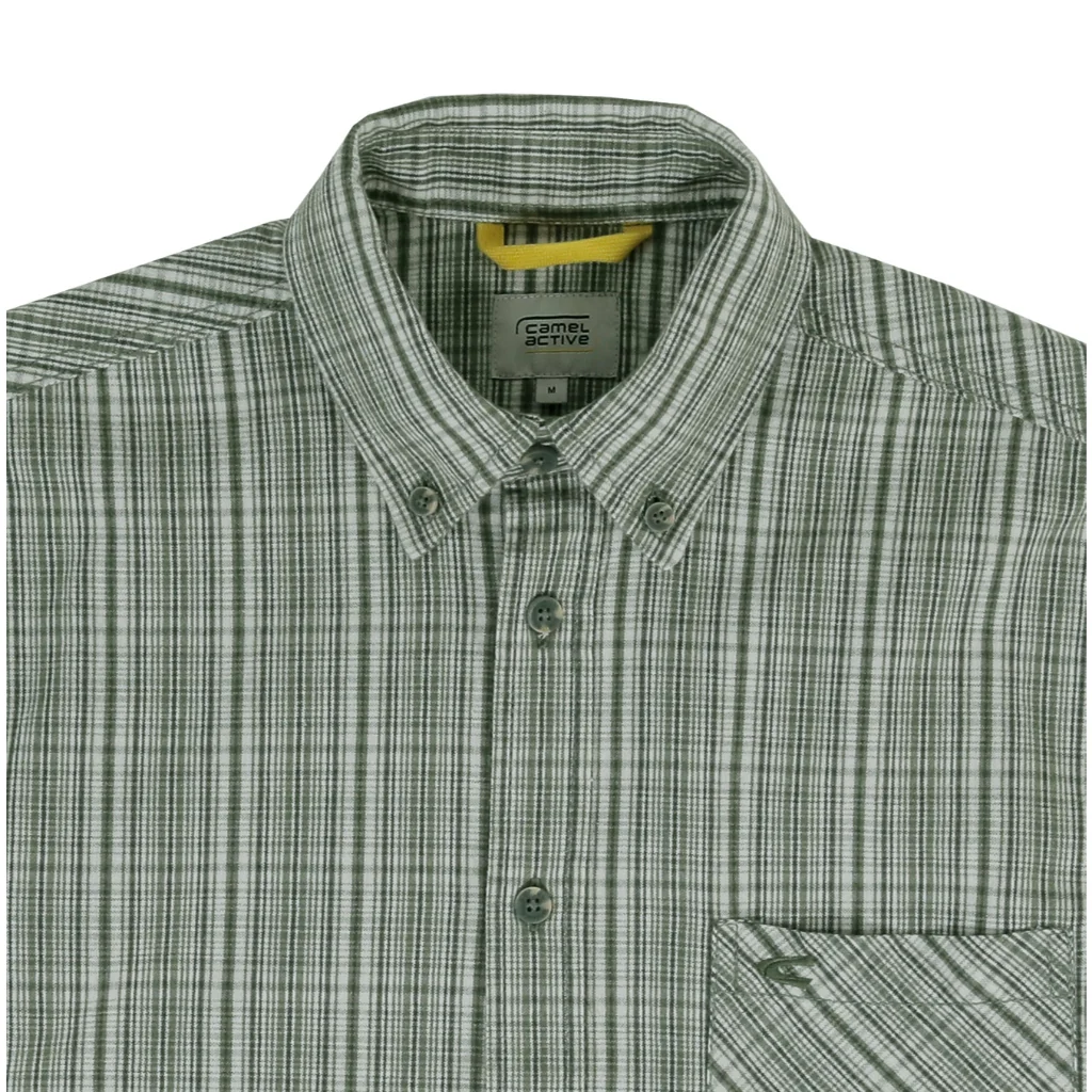 camel active Men Short Sleeve Shirt - Regular Fit 100% Cotton Oxford Olive Green Shirt 9-102Z25CHK1865 - Image 3
