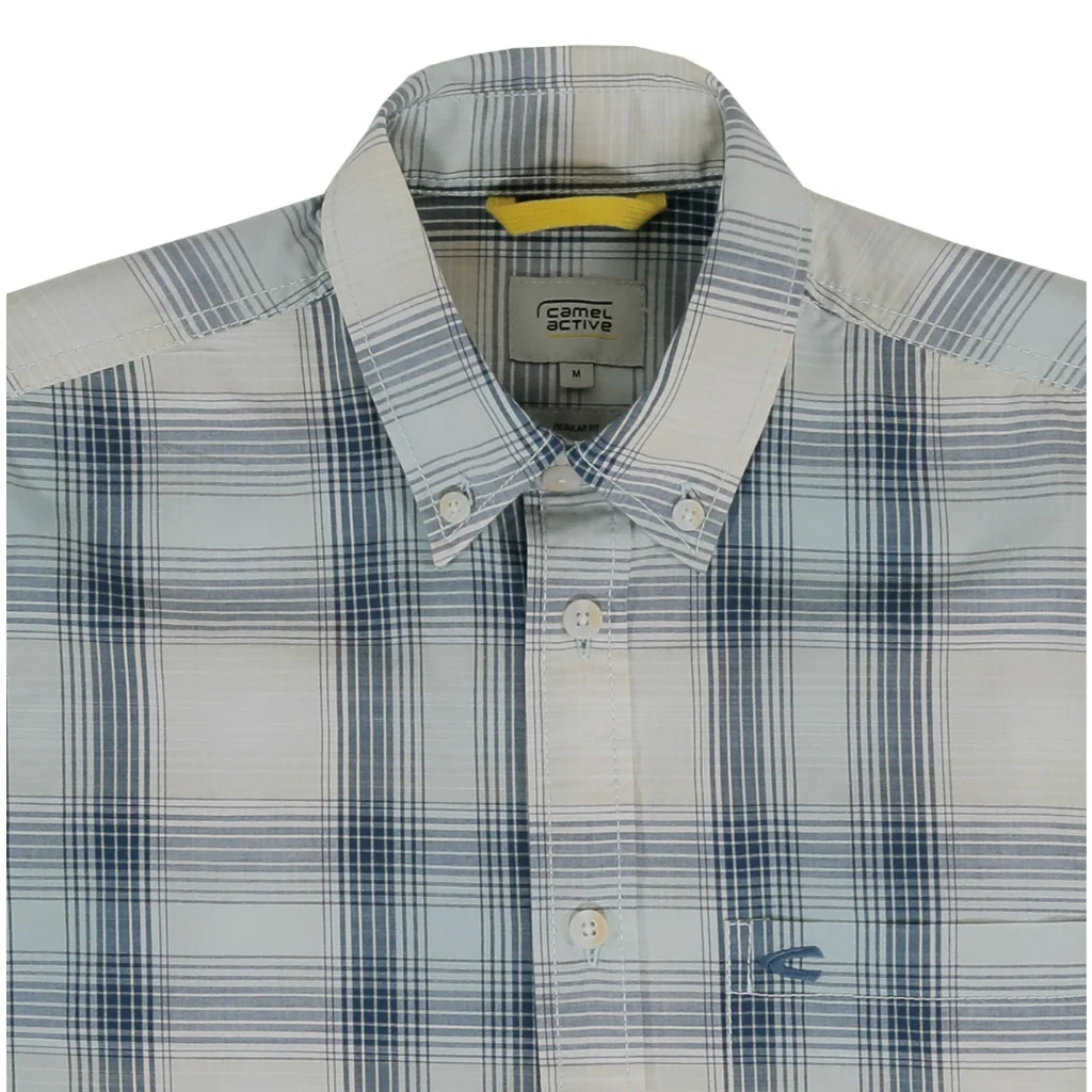camel active Men Short Sleeve Shirt - Regular Fit 100% Cotton Oxford Light Blue Shirt 9-102Z25CHK1866 - Image 3