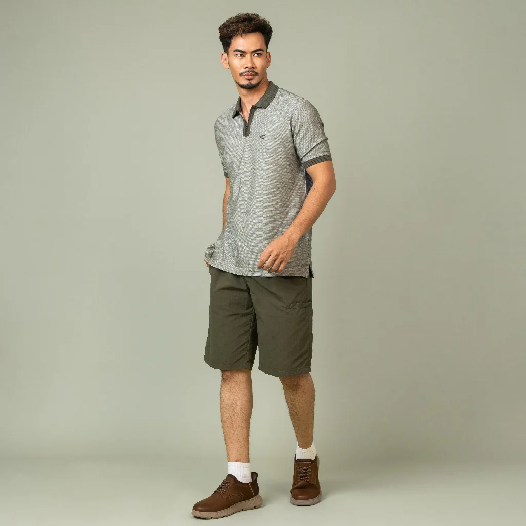 camel active Men Polo Shirt - Regular Fit Textured Cotton Jacquard Pique Olive Polo-T 280-SS25H1169 - Image 6