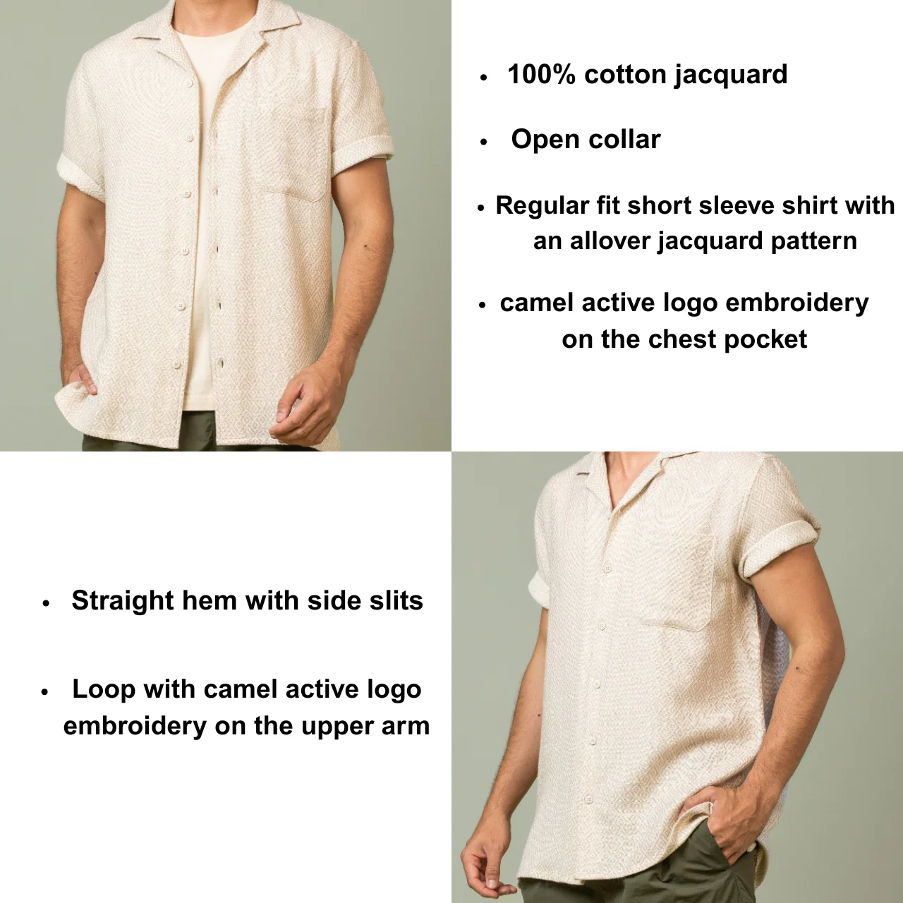 camel active Men Short Sleeve Shirt - Regular Fit Ornate Cotton Jacquard Cream Shirt 102-SS25H1861 - Image 5