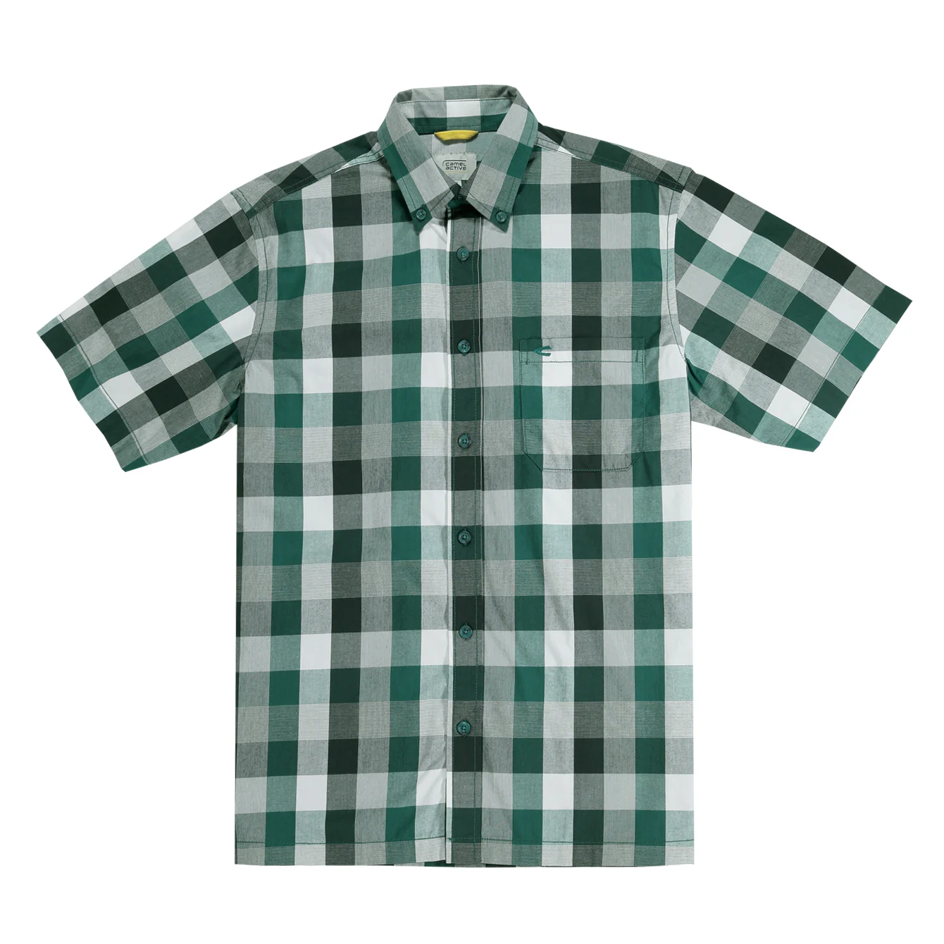 camel active Men Checkered Shirt - Regular Fit Smooth Cotton Poplin Green Shirt 9-102AW24CHK1825