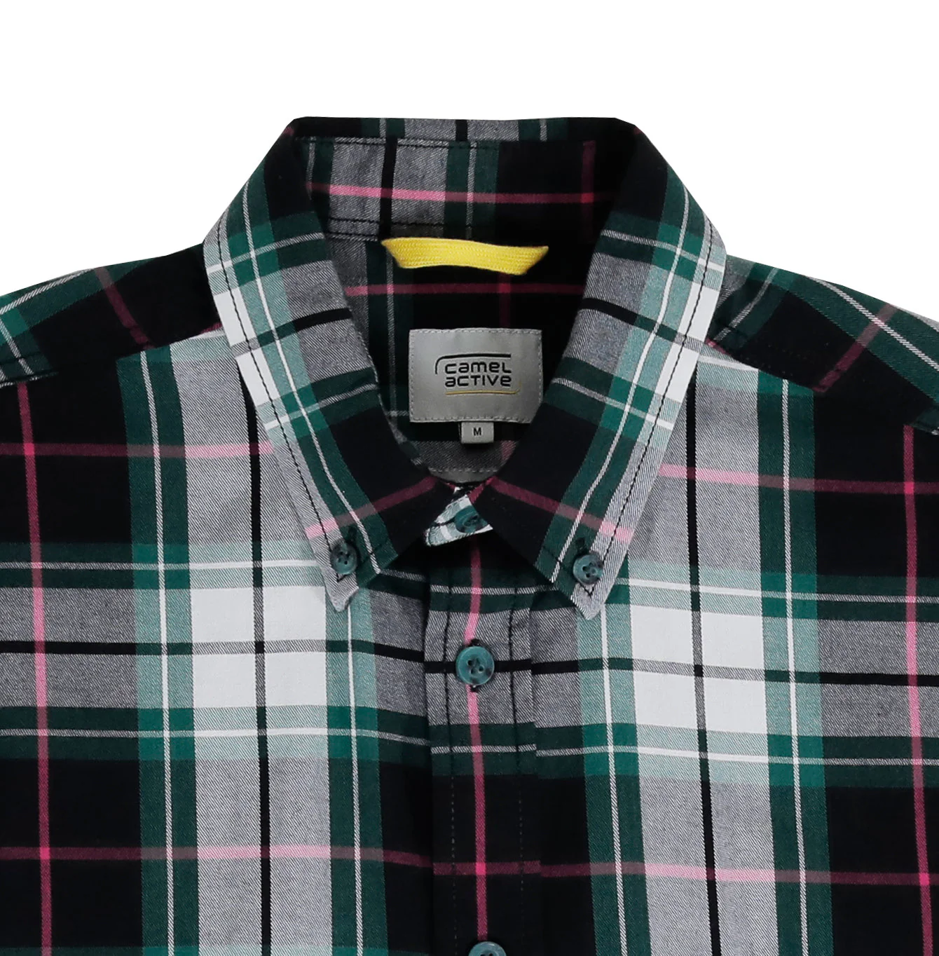 camel active Men Checkered Shirt - Regular Fit Structure Cotton Twill Green Shirt 9-102SS25CHK1849 - Image 3