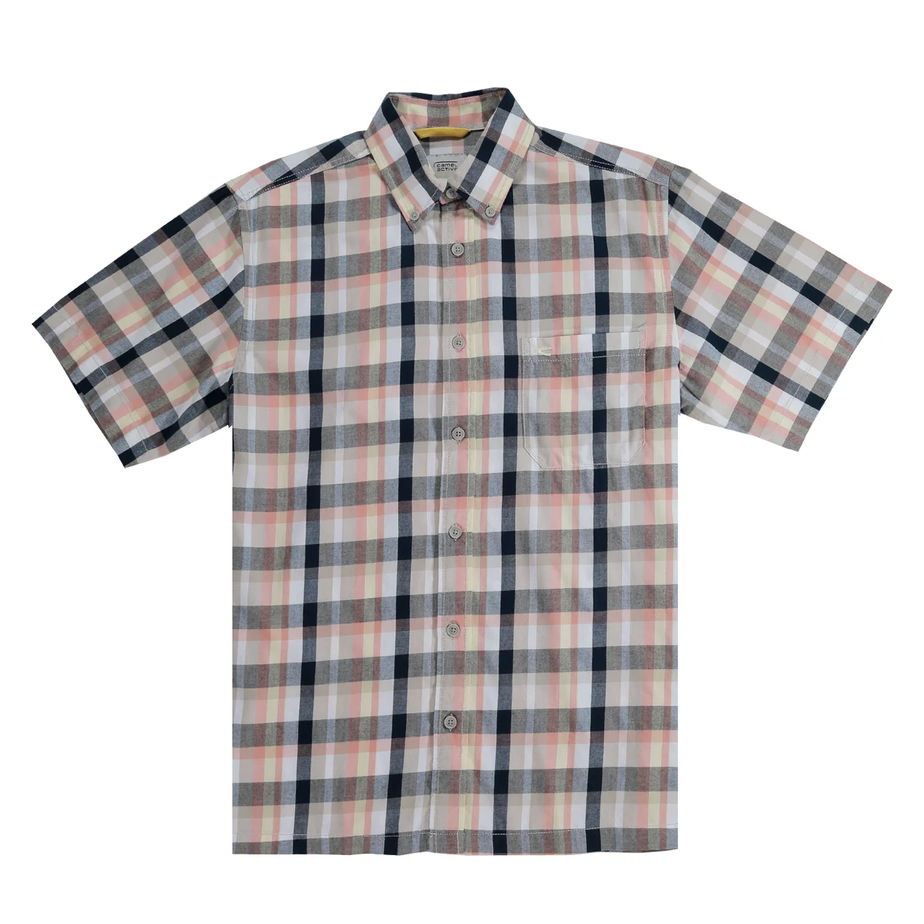 camel active Men Checkered Shirt - Regular Fit Structure Cotton Twill Peach Shirt 9-102AW24CHK1828